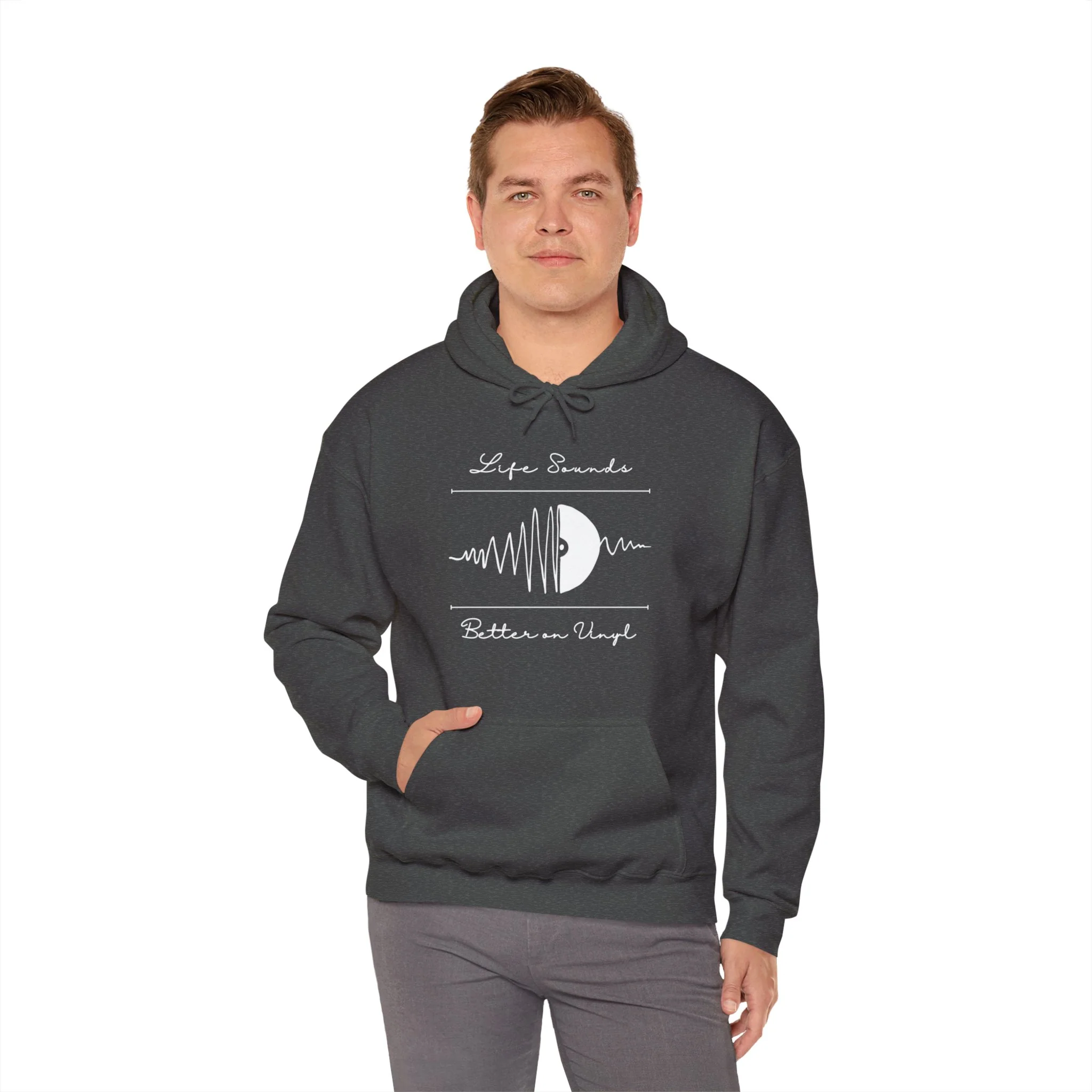 'Life Sounds Better on Vinyl' Men's Hoodie - Image 15