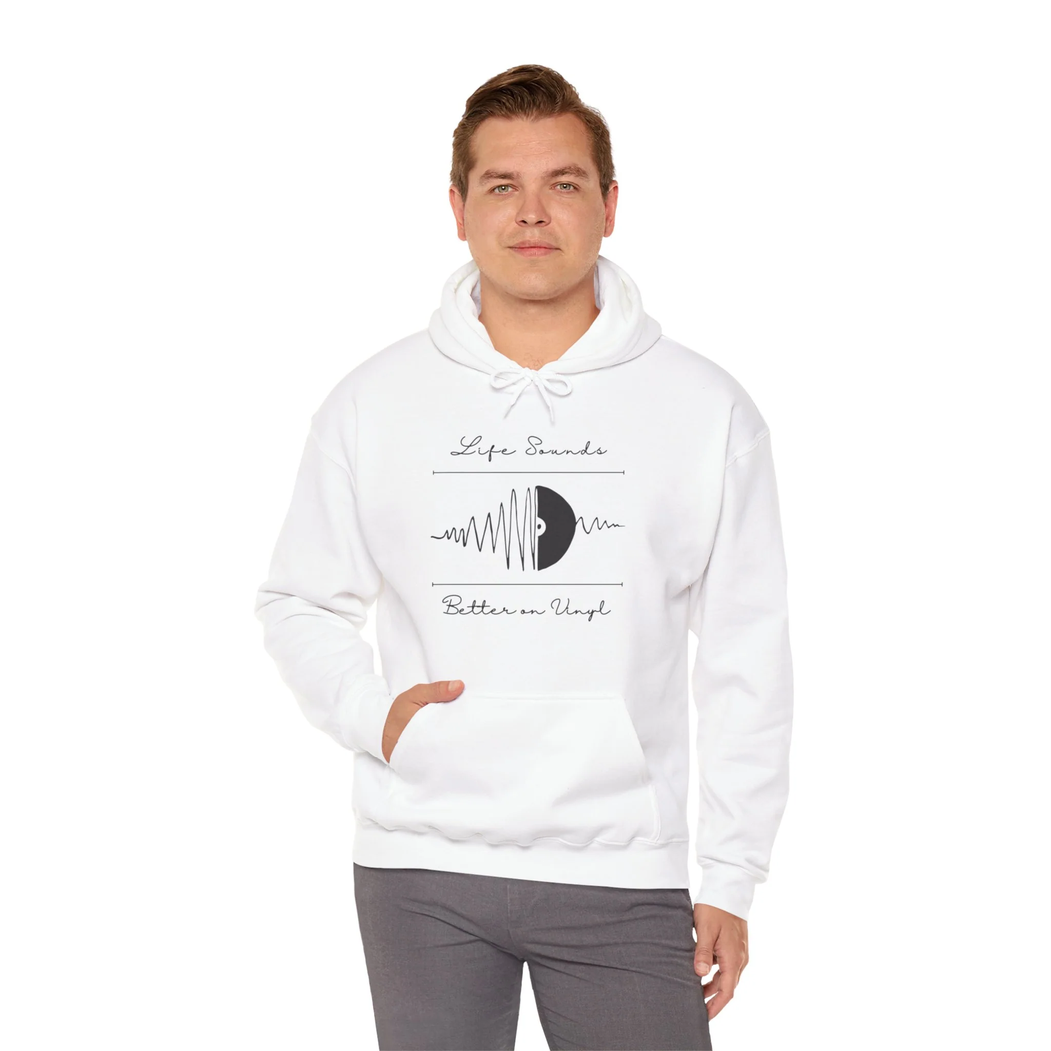 'Life Sounds Better on Vinyl' Men's Hoodie - Image 23
