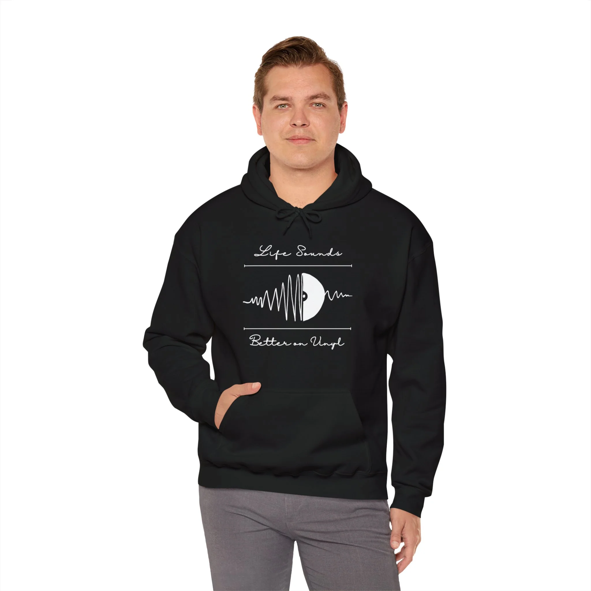 'Life Sounds Better on Vinyl' Men's Hoodie - Image 31