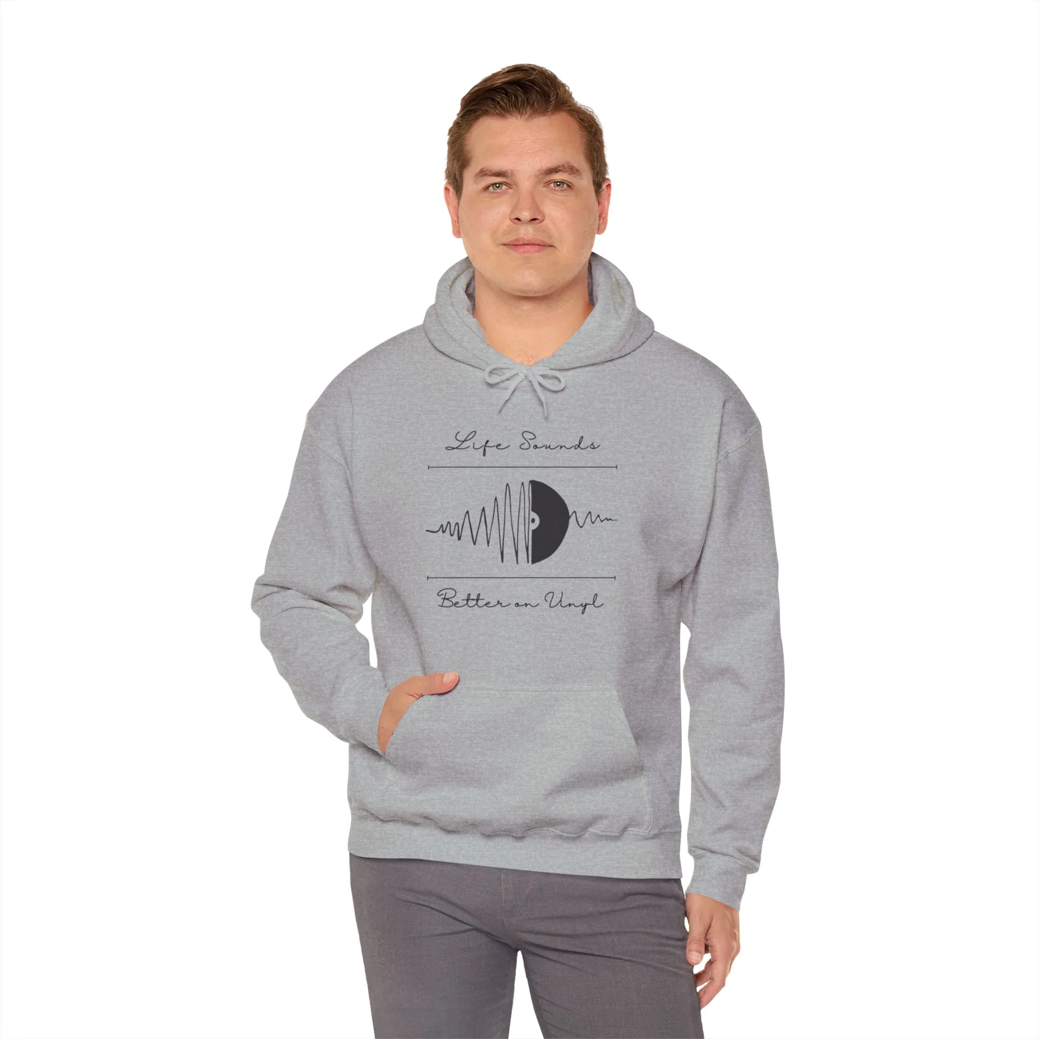 'Life Sounds Better on Vinyl' Men's Hoodie - Image 7