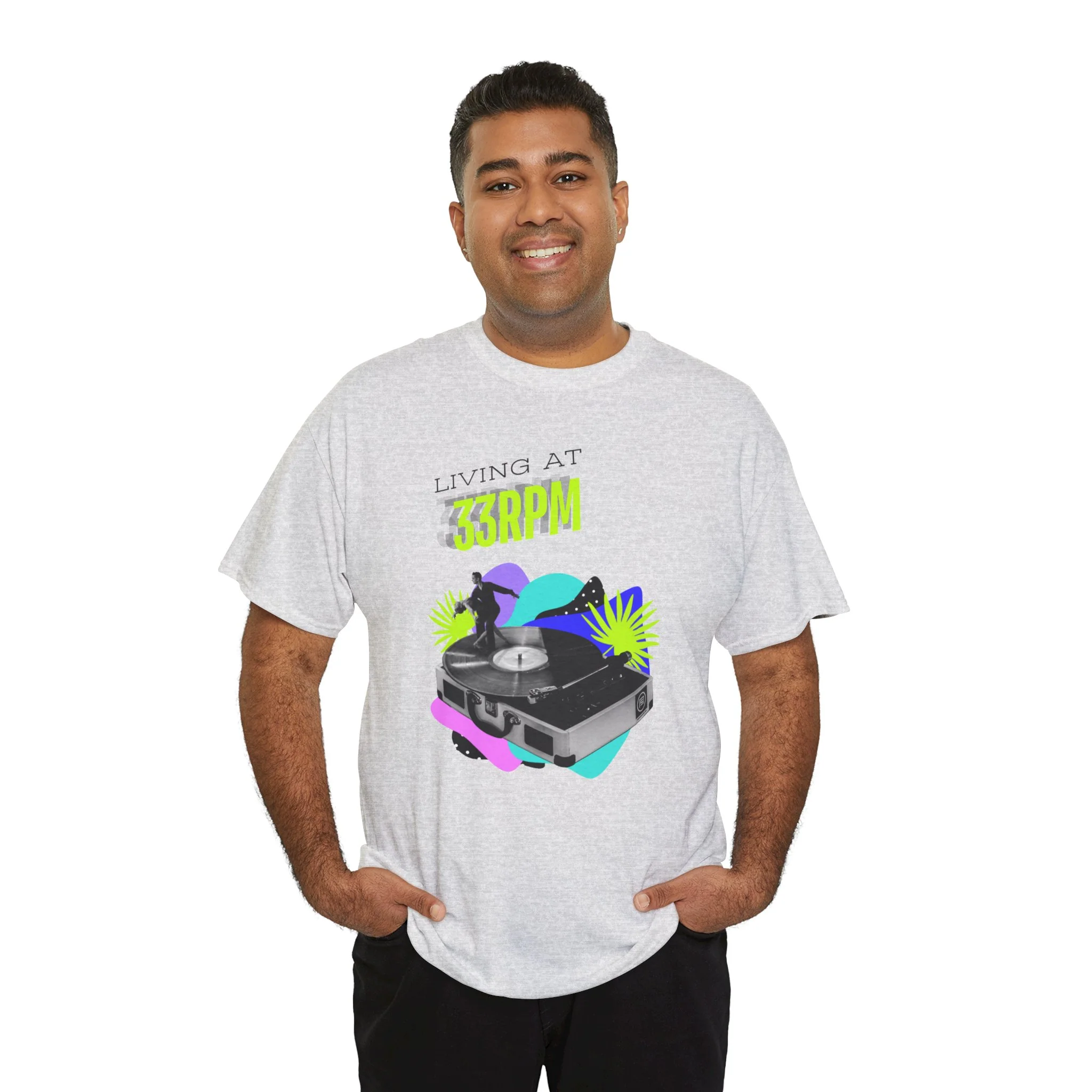 'Living at 33rpm' Flouro Men's T-Shirt - Image 15