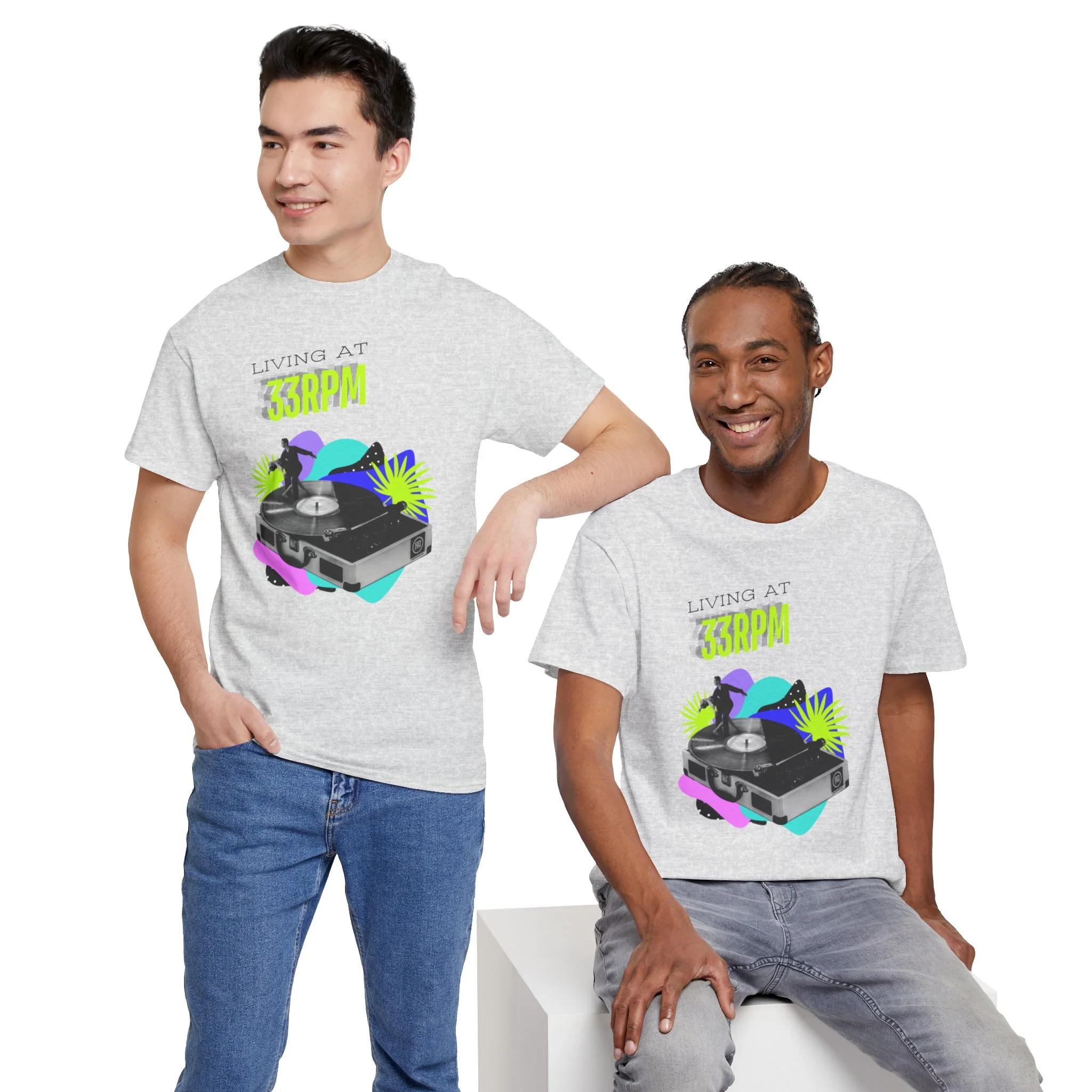 'Living at 33rpm' Flouro Men's T-Shirt - Image 18