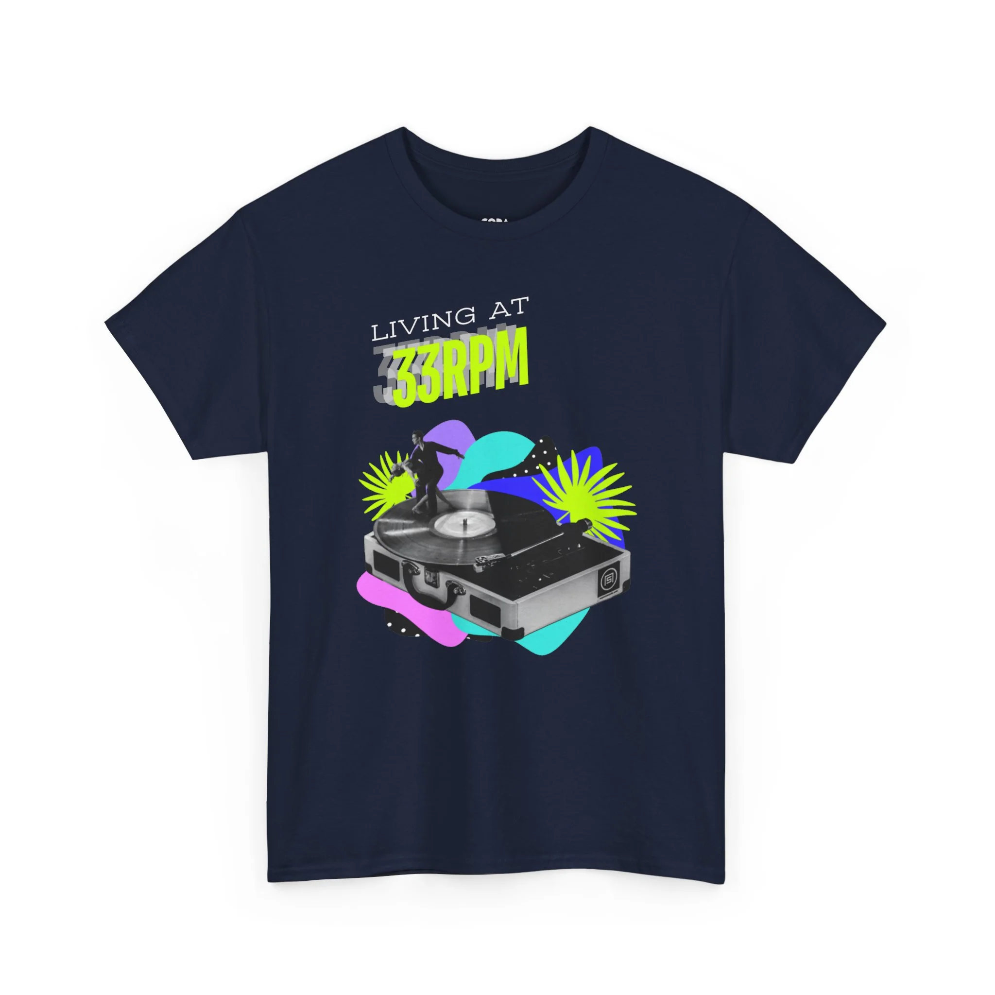 'Living at 33rpm' Flouro Men's T-Shirt - Image 19