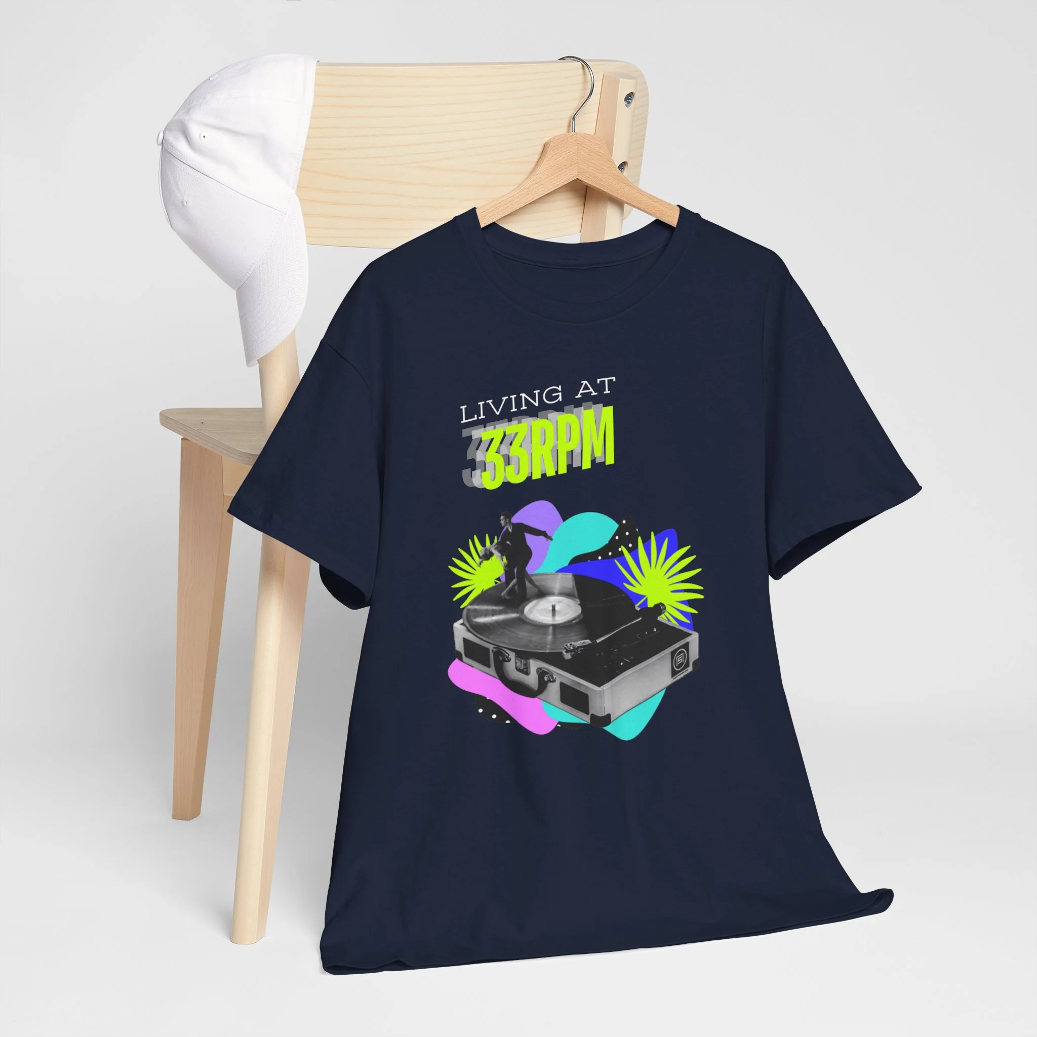 'Living at 33rpm' Flouro Men's T-Shirt - Image 22