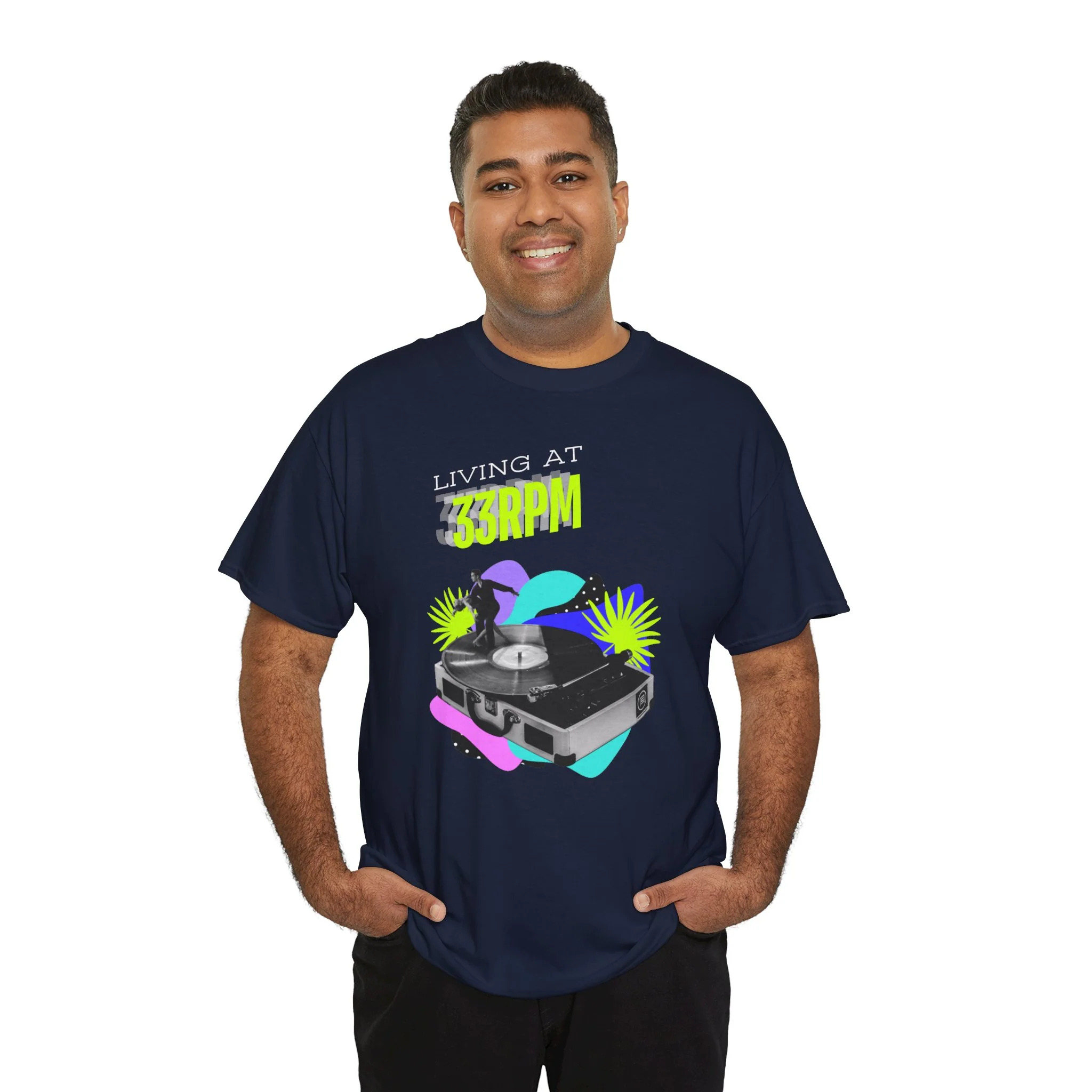 'Living at 33rpm' Flouro Men's T-Shirt - Image 24