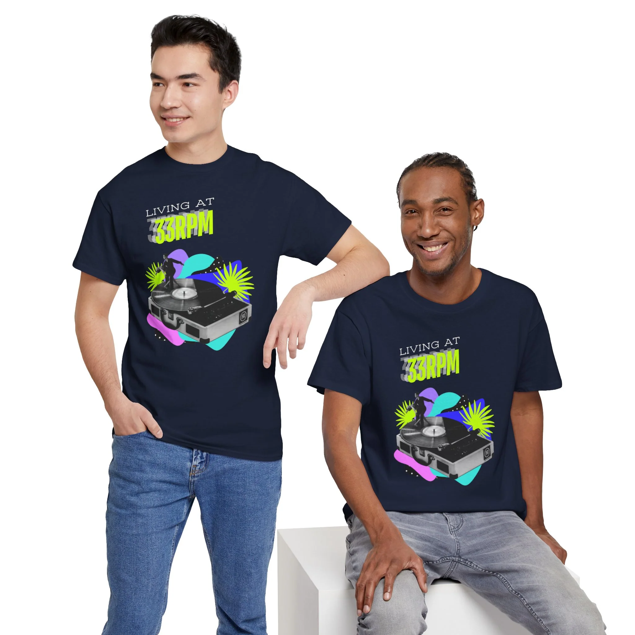 'Living at 33rpm' Flouro Men's T-Shirt - Image 26