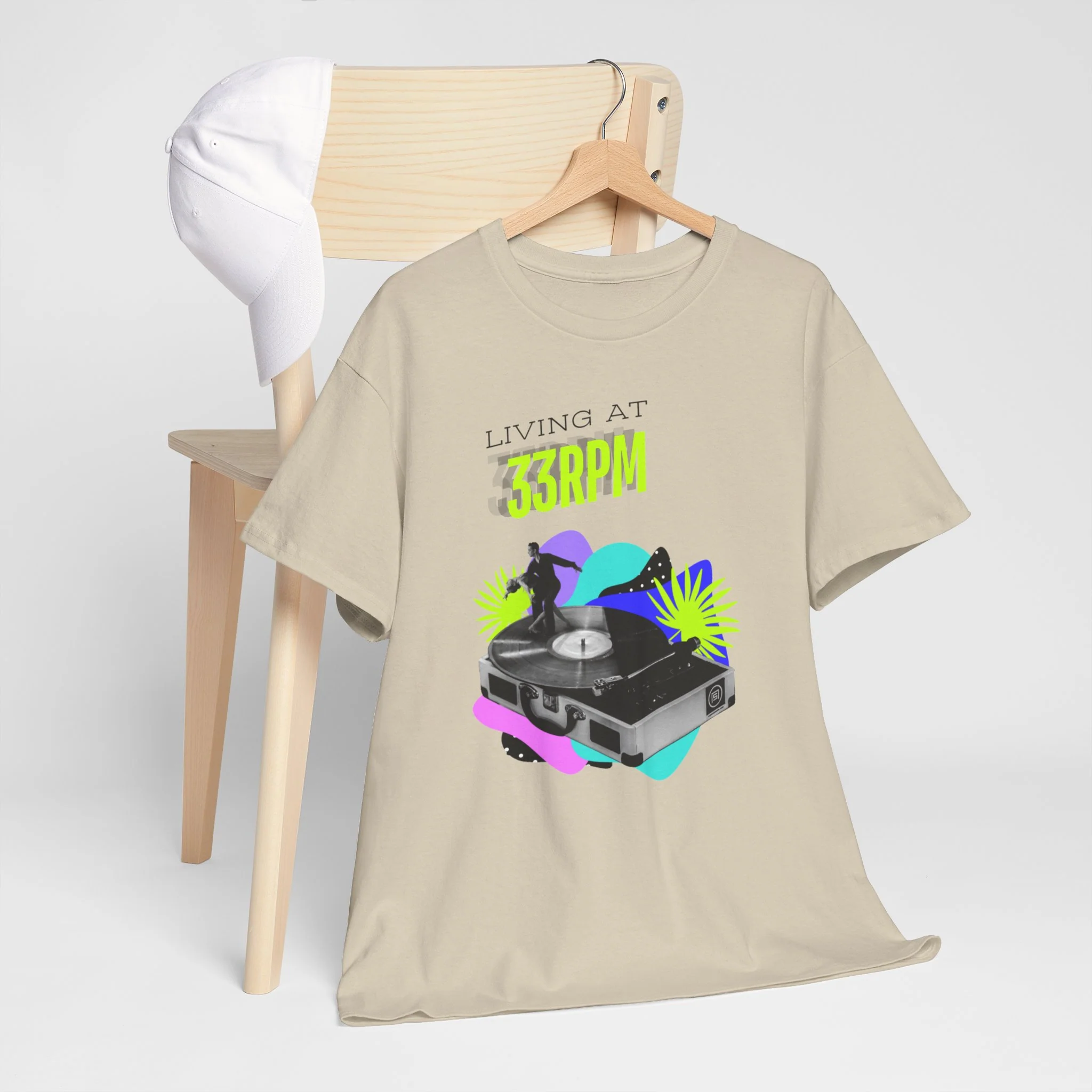 'Living at 33rpm' Flouro Men's T-Shirt - Image 31