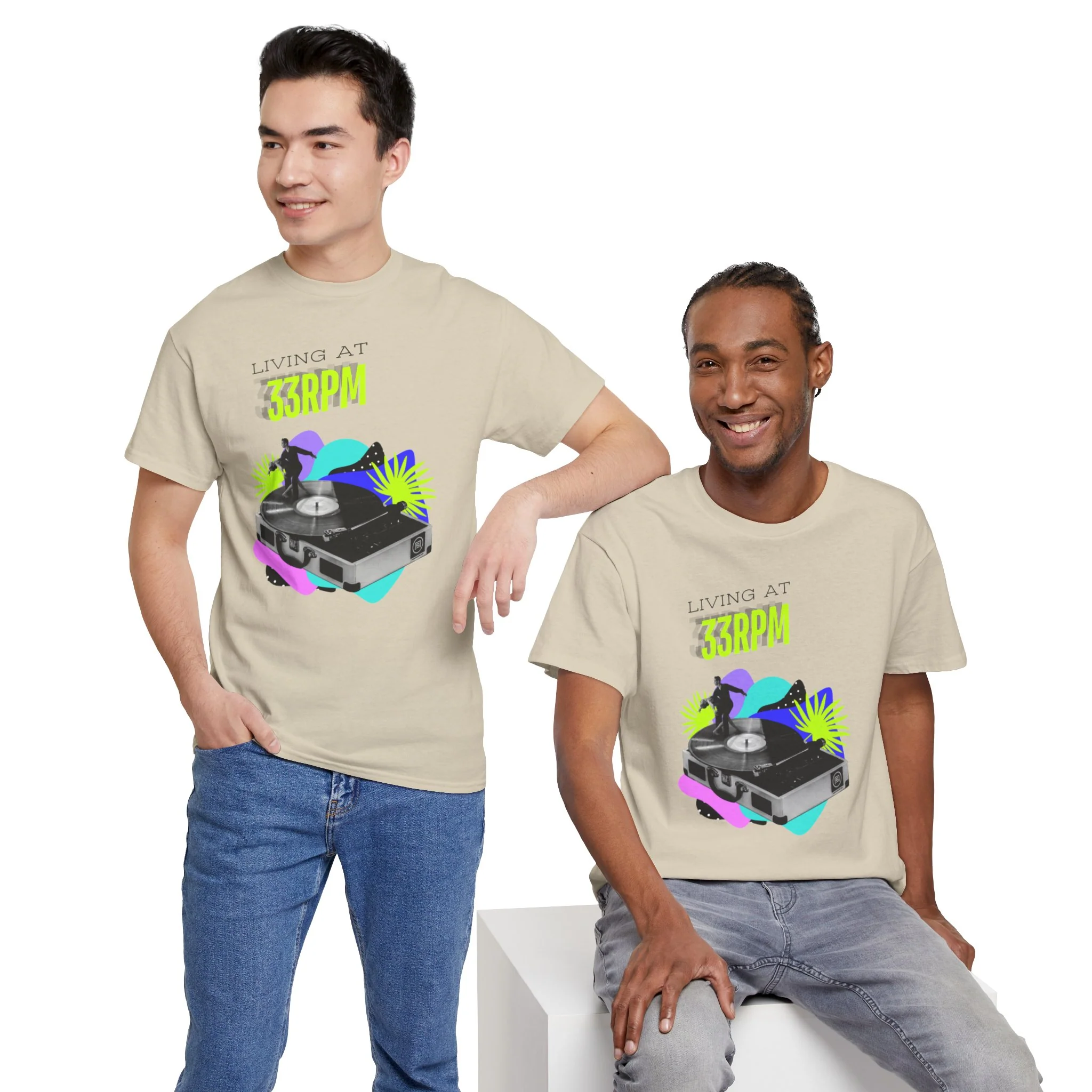 'Living at 33rpm' Flouro Men's T-Shirt - Image 35