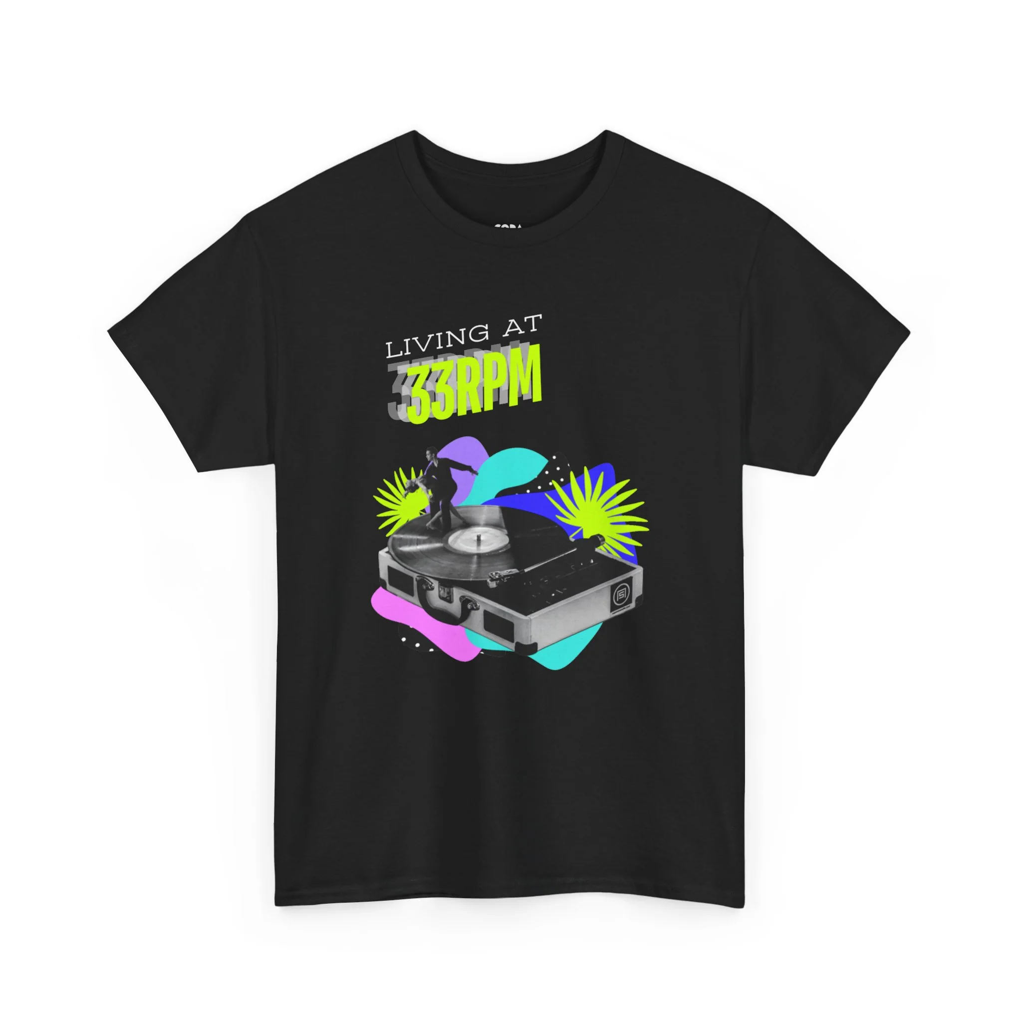 'Living at 33rpm' Flouro Men's T-Shirt - Image 36