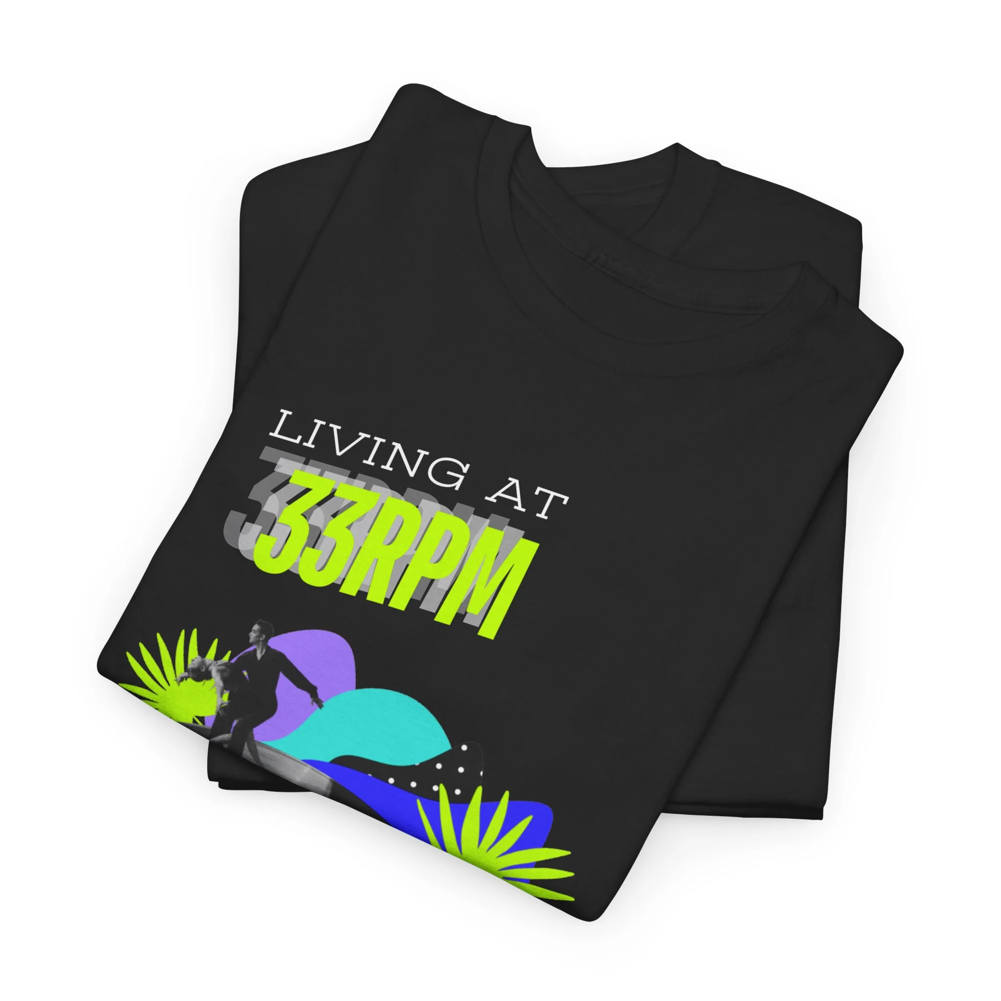 'Living at 33rpm' Flouro Men's T-Shirt - Image 39