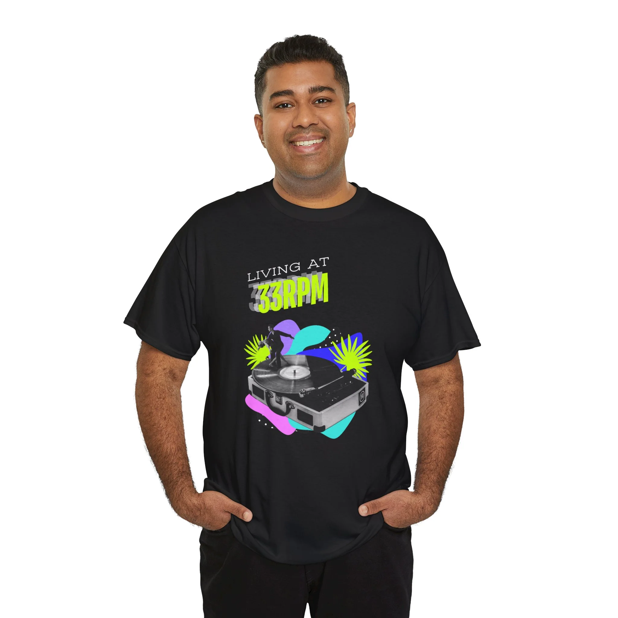 'Living at 33rpm' Flouro Men's T-Shirt - Image 42