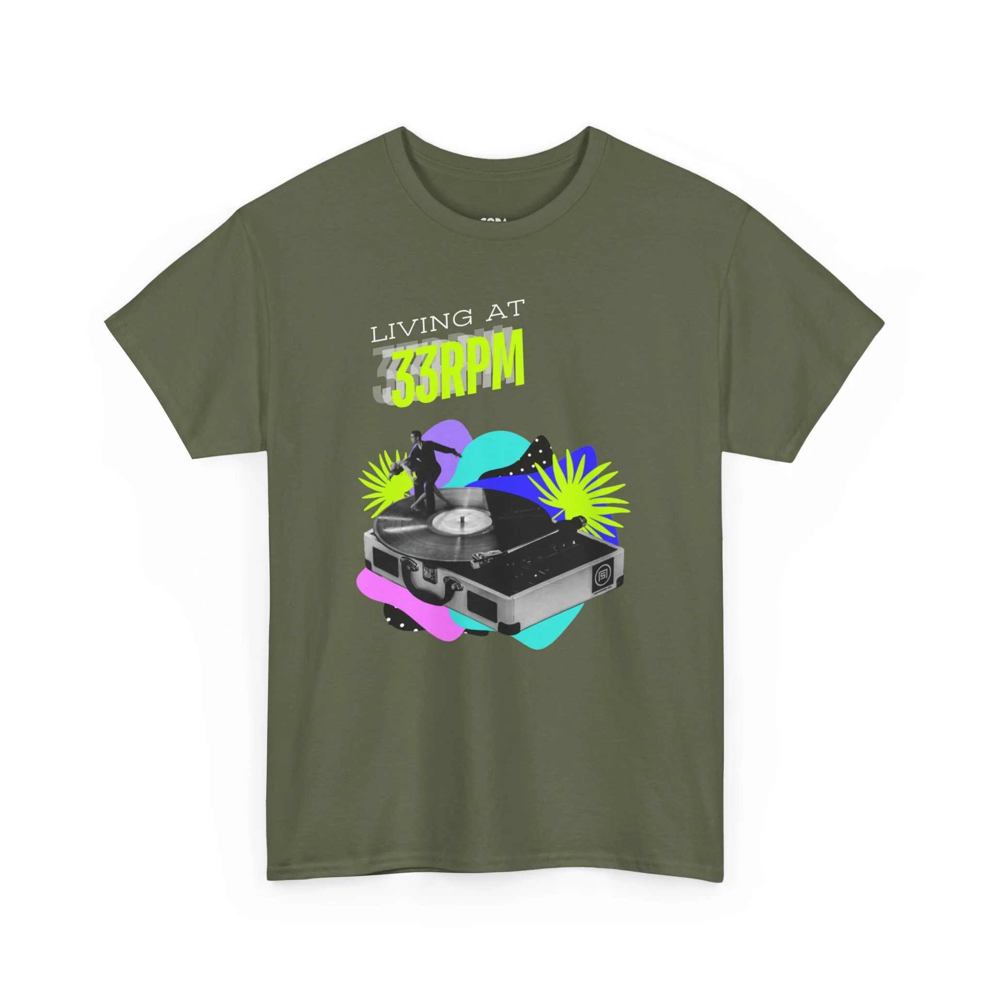 'Living at 33rpm' Flouro Men's T-Shirt - Image 46