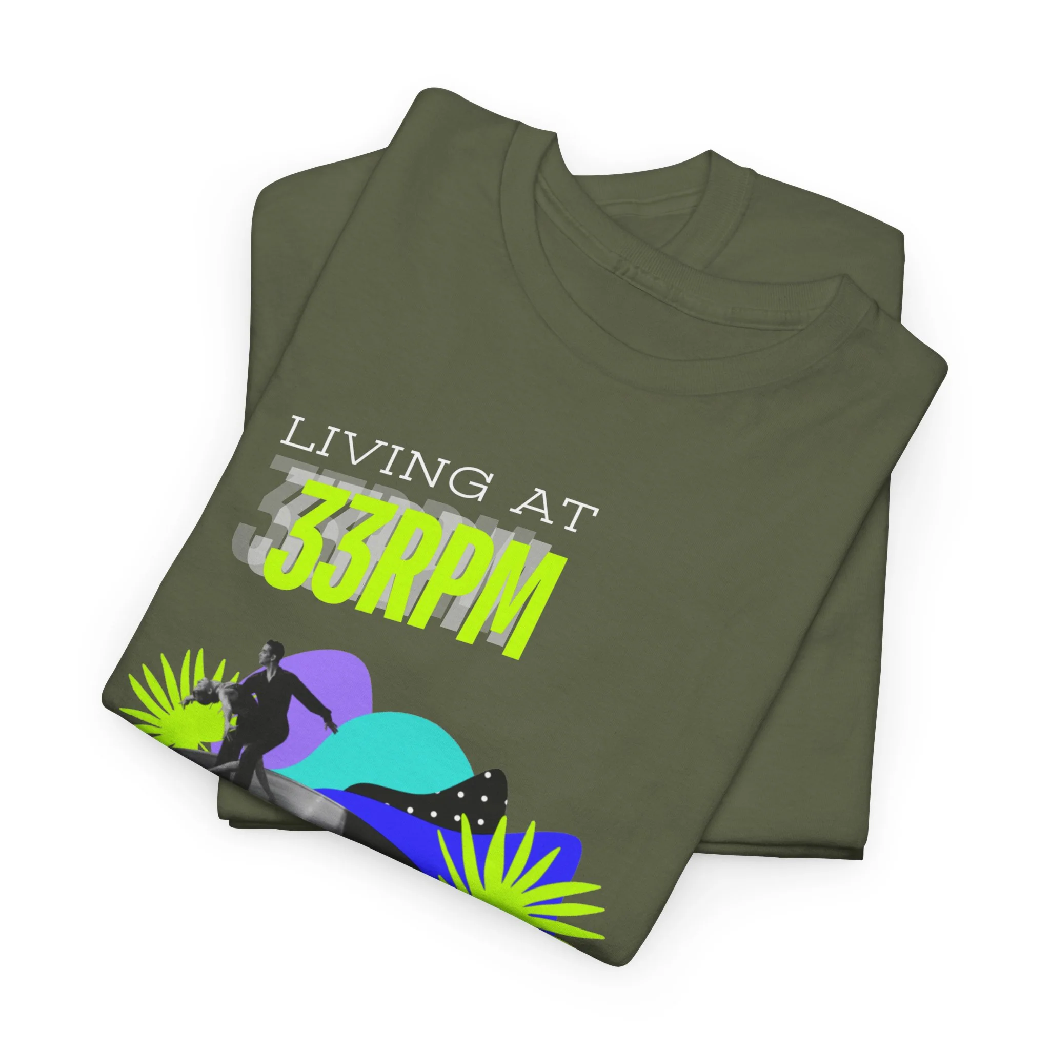 'Living at 33rpm' Flouro Men's T-Shirt - Image 48