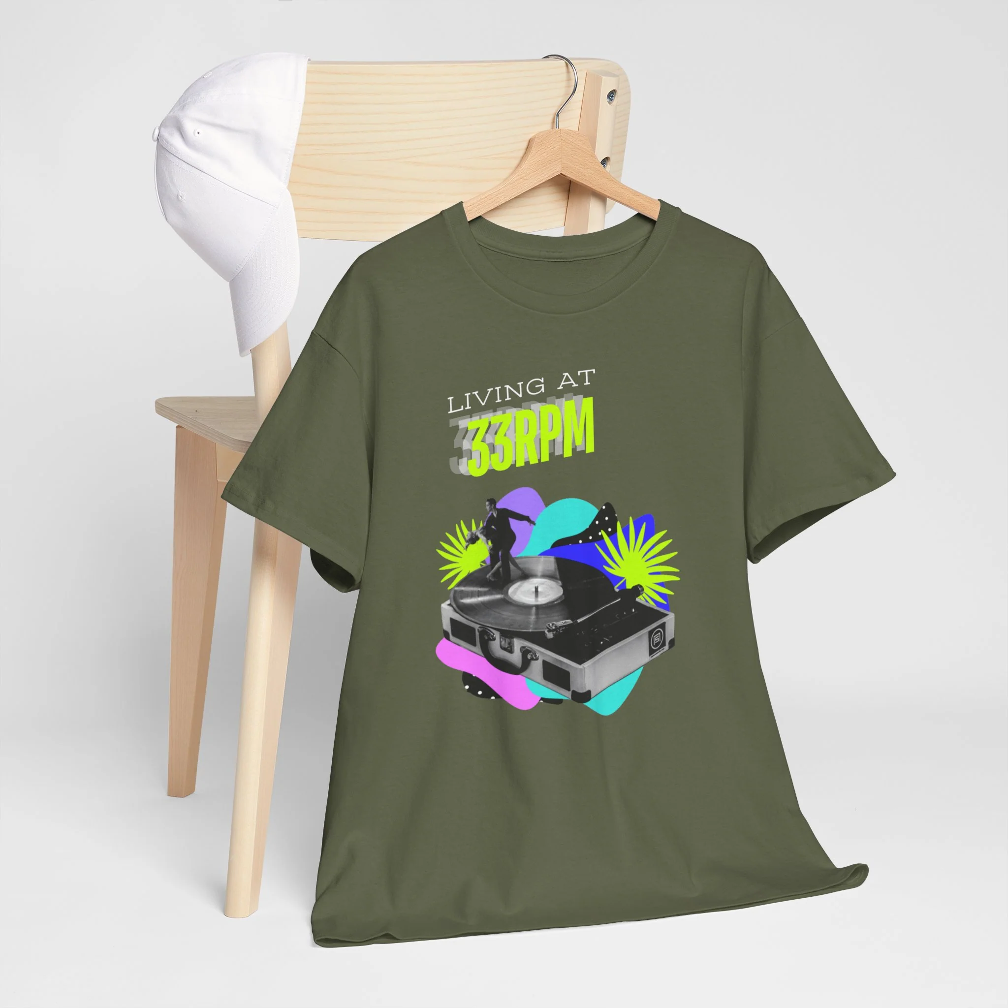 'Living at 33rpm' Flouro Men's T-Shirt - Image 49