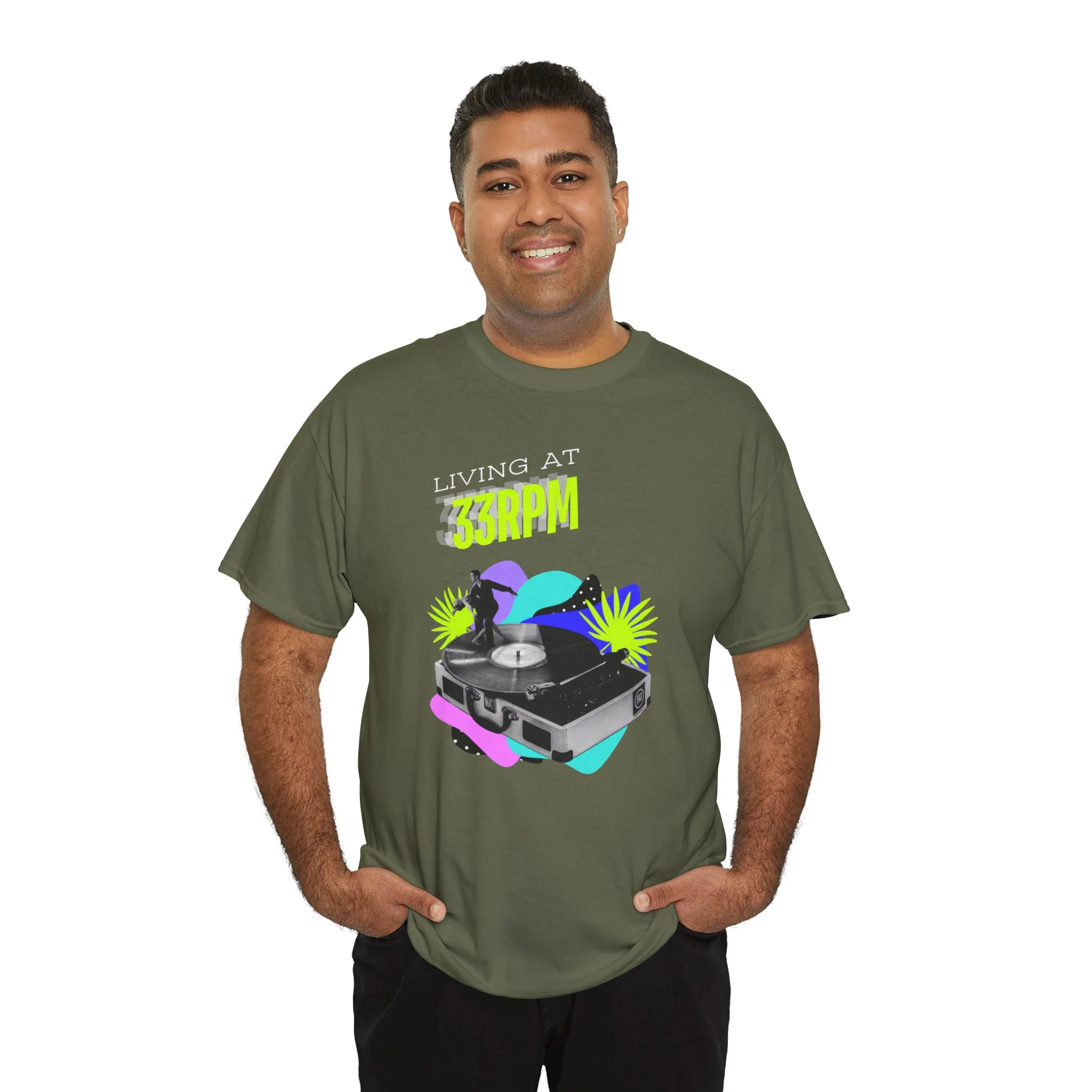 'Living at 33rpm' Flouro Men's T-Shirt - Image 51