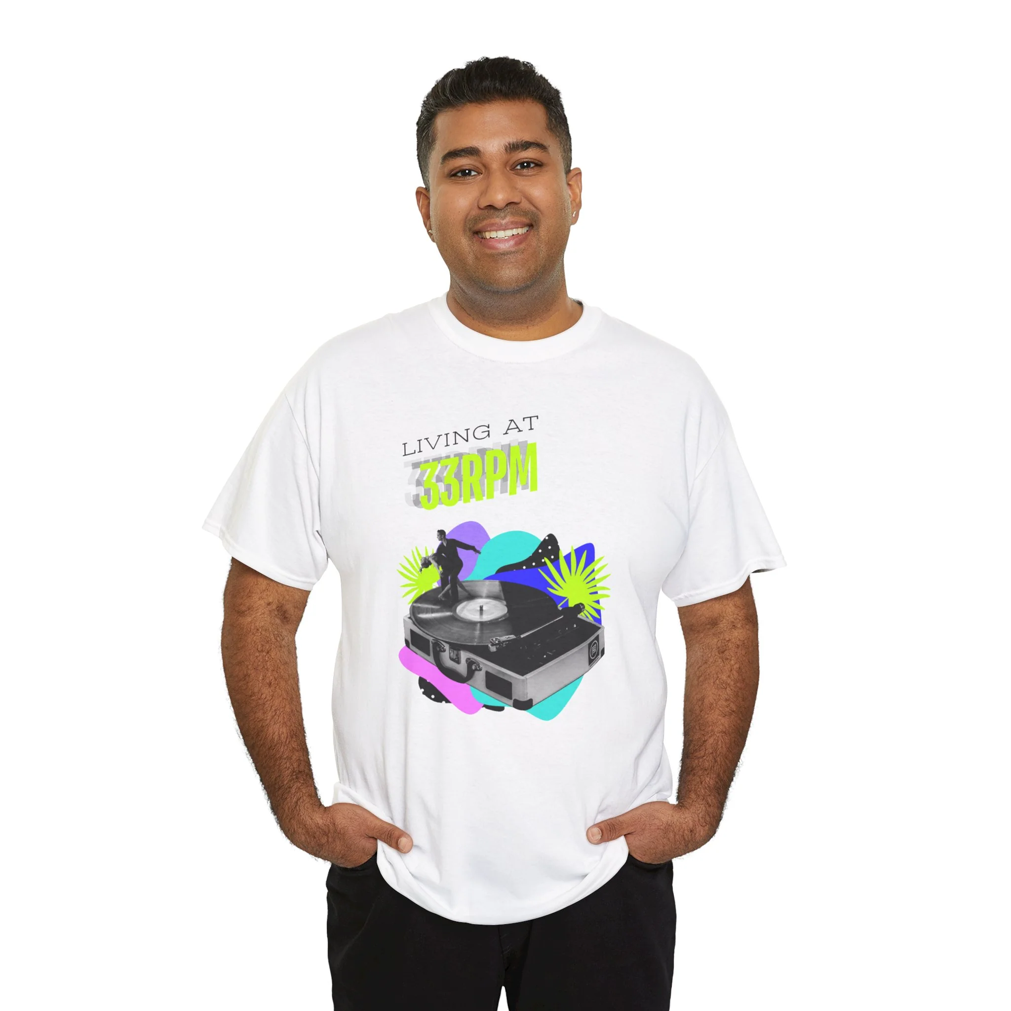 'Living at 33rpm' Flouro Men's T-Shirt - Image 6