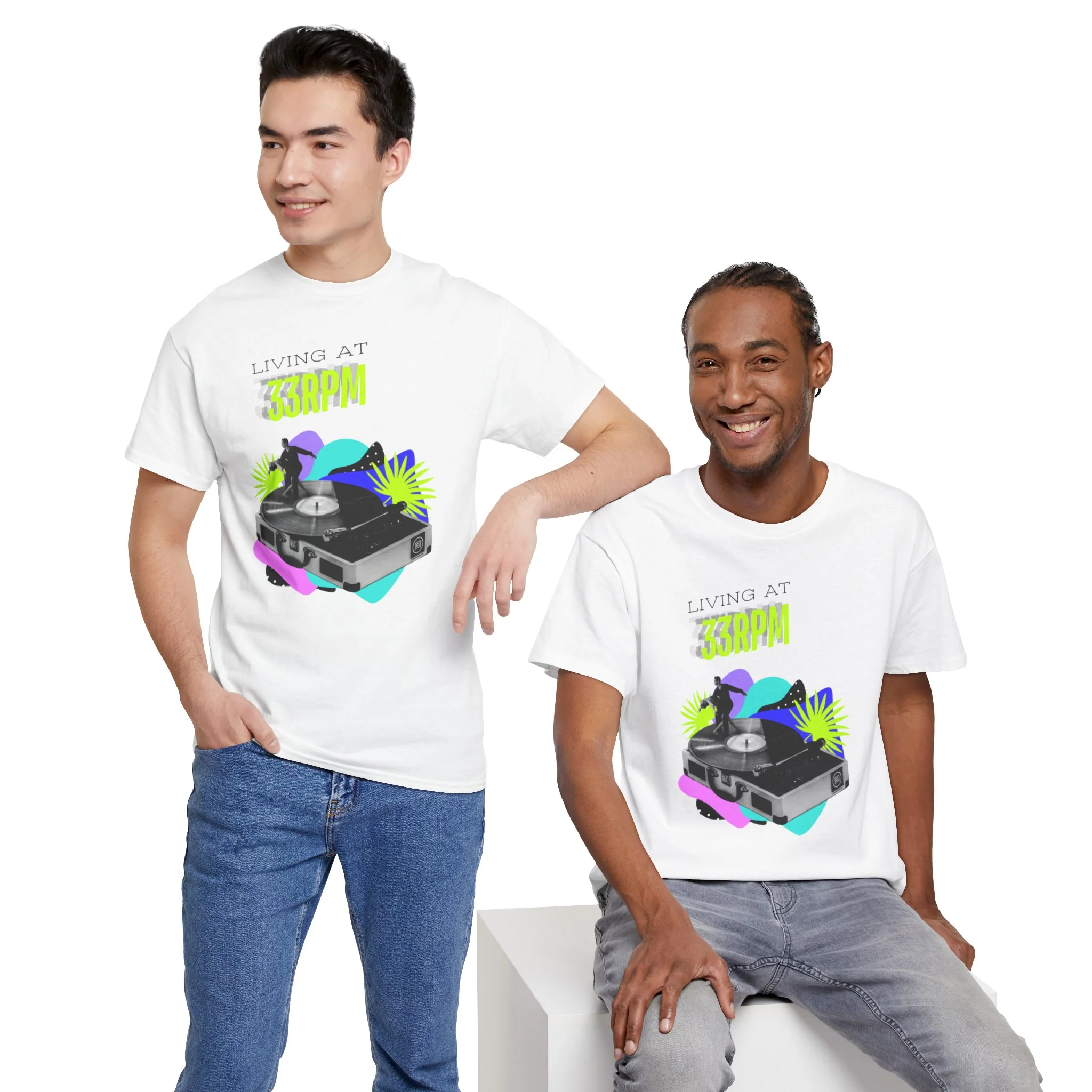 'Living at 33rpm' Flouro Men's T-Shirt - Image 8