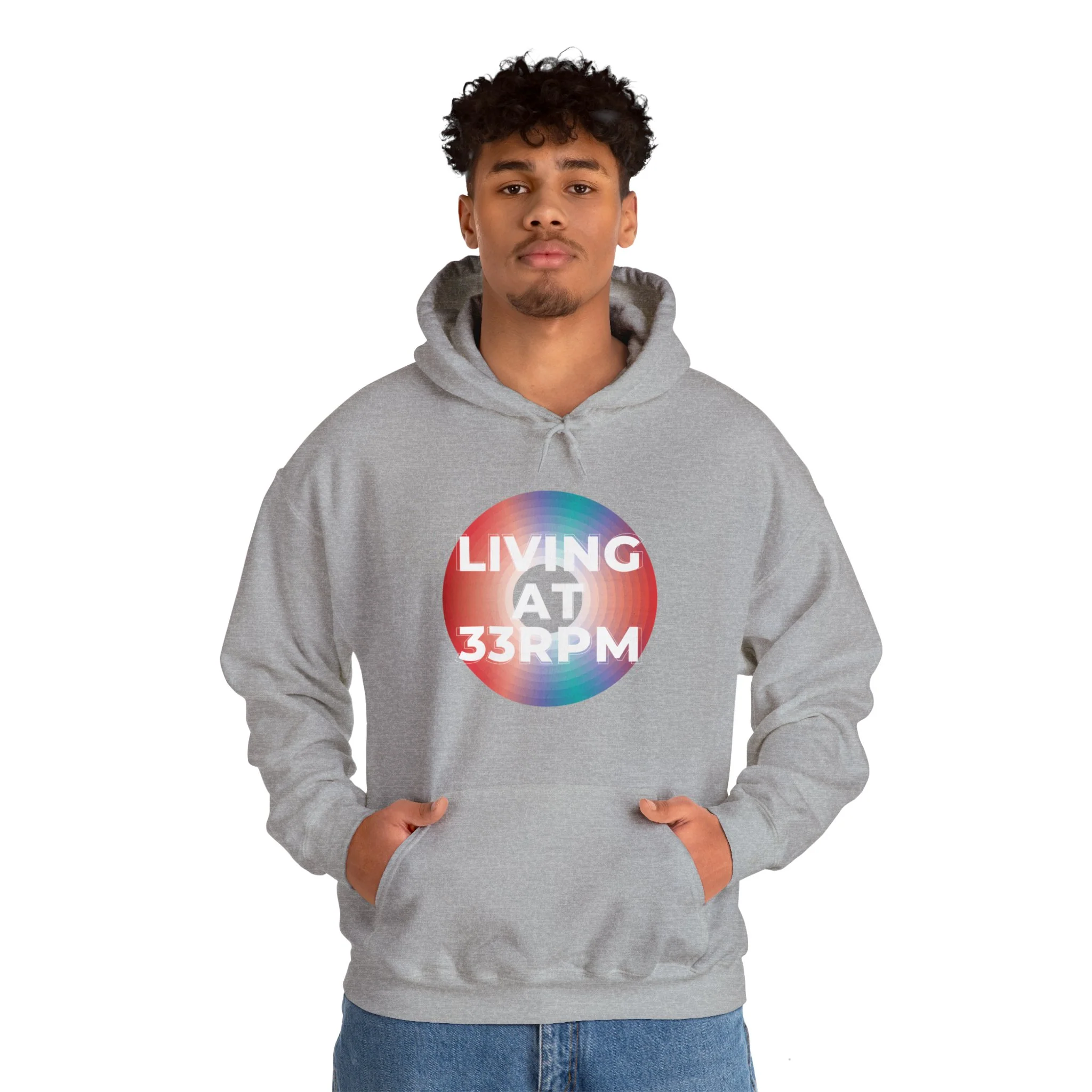 'Living at 33rpm' Men's Hoodie - Image 14