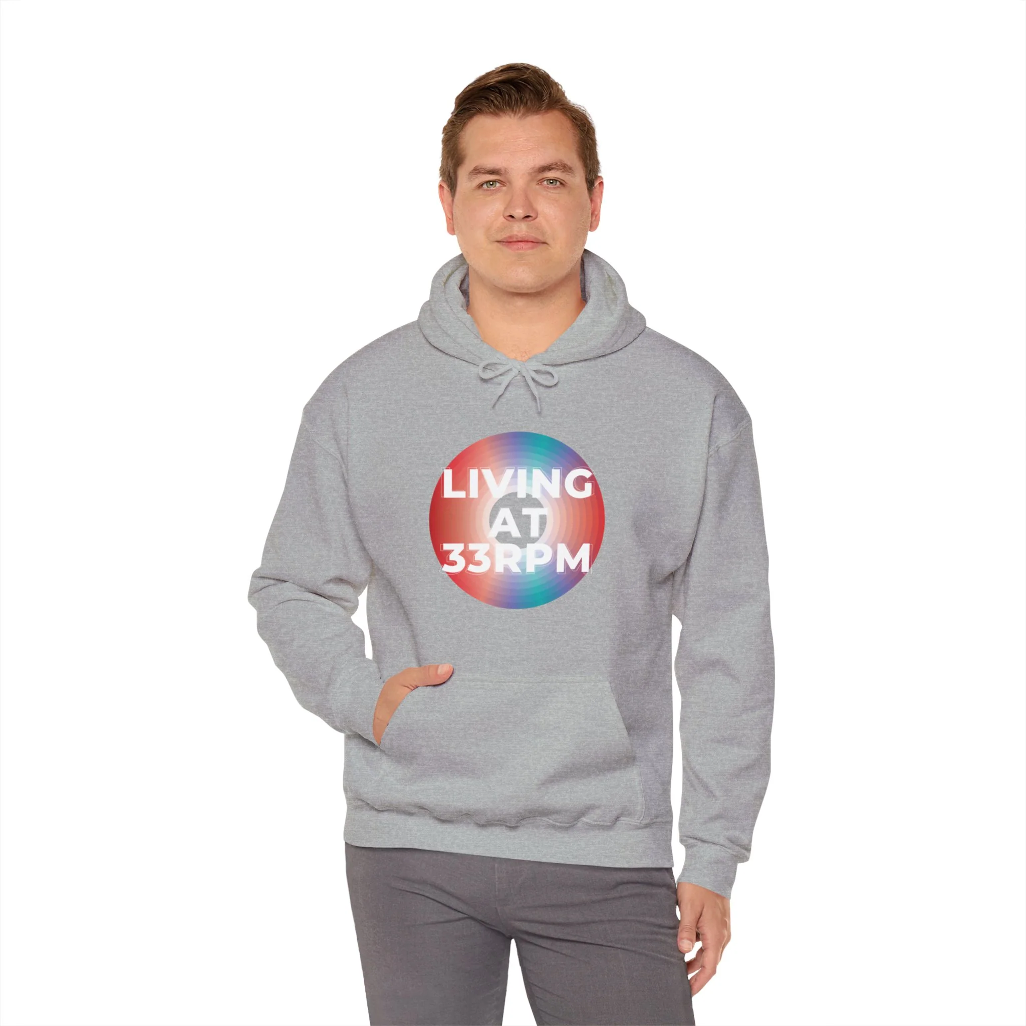 'Living at 33rpm' Men's Hoodie - Image 15