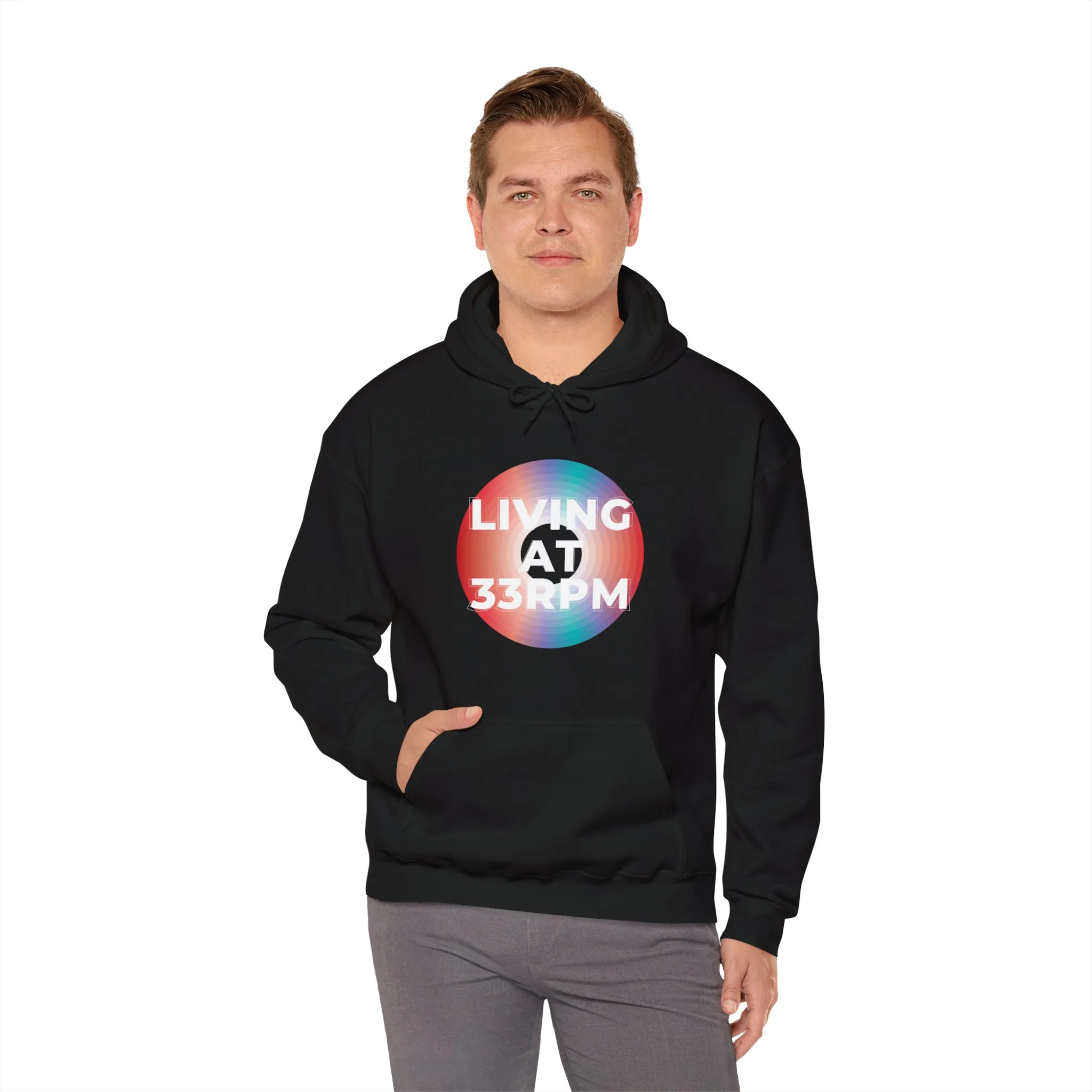 'Living at 33rpm' Men's Hoodie - Image 23