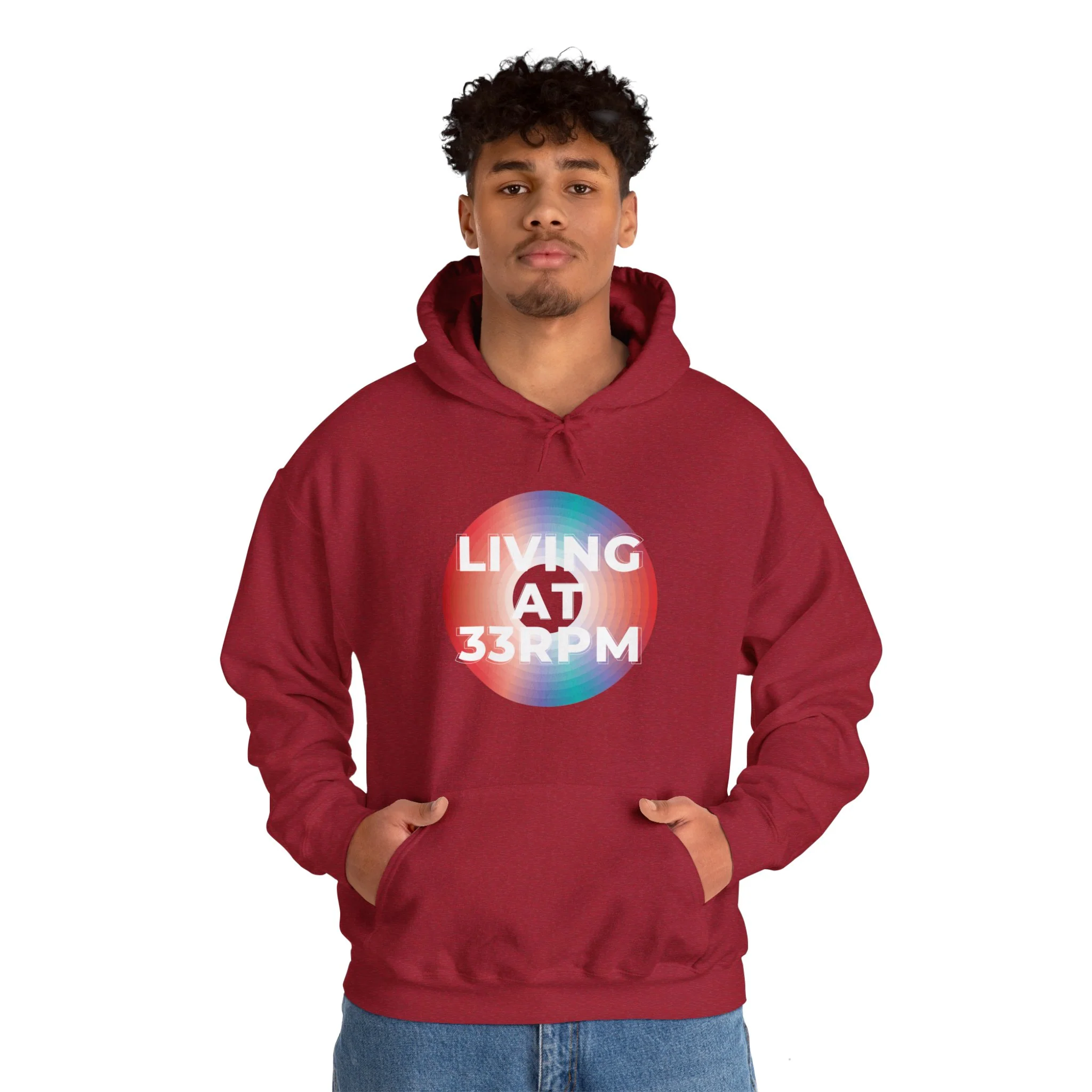 'Living at 33rpm' Men's Hoodie - Image 38