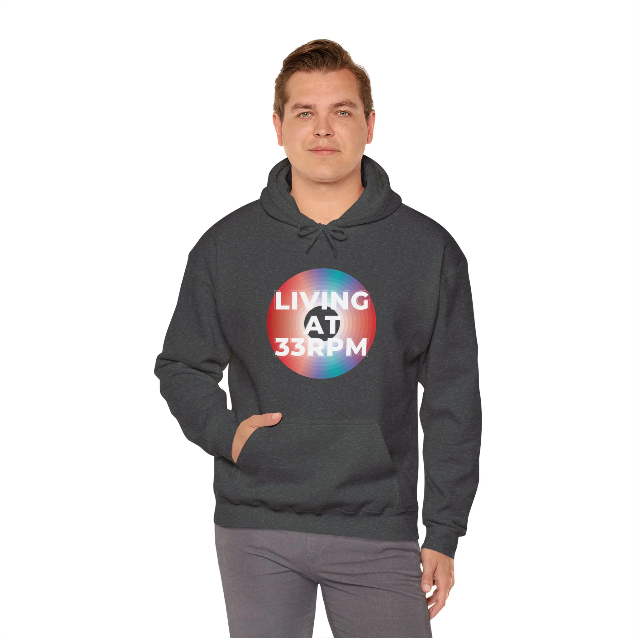 'Living at 33rpm' Men's Hoodie - Image 7