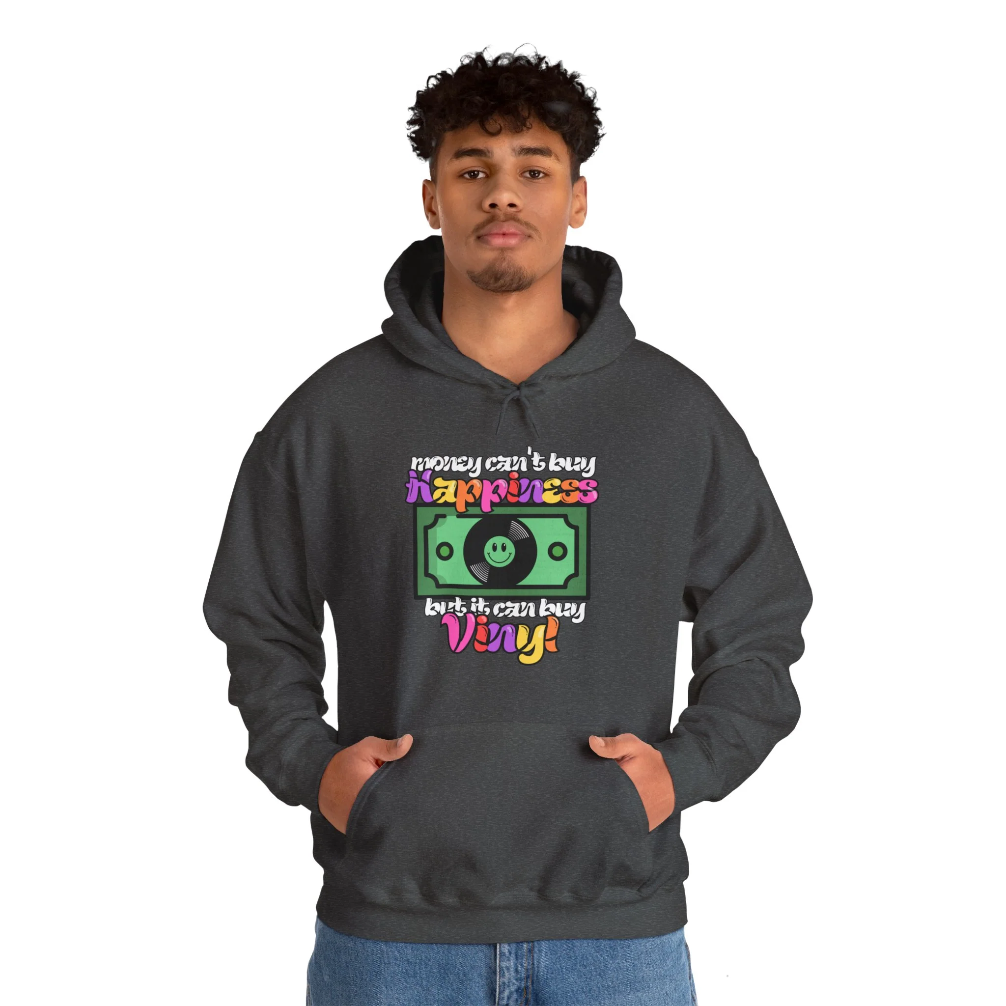 'Money Can't Buy Happiness, But It Can Buy Vinyl' Men's Hoodie - Image 14