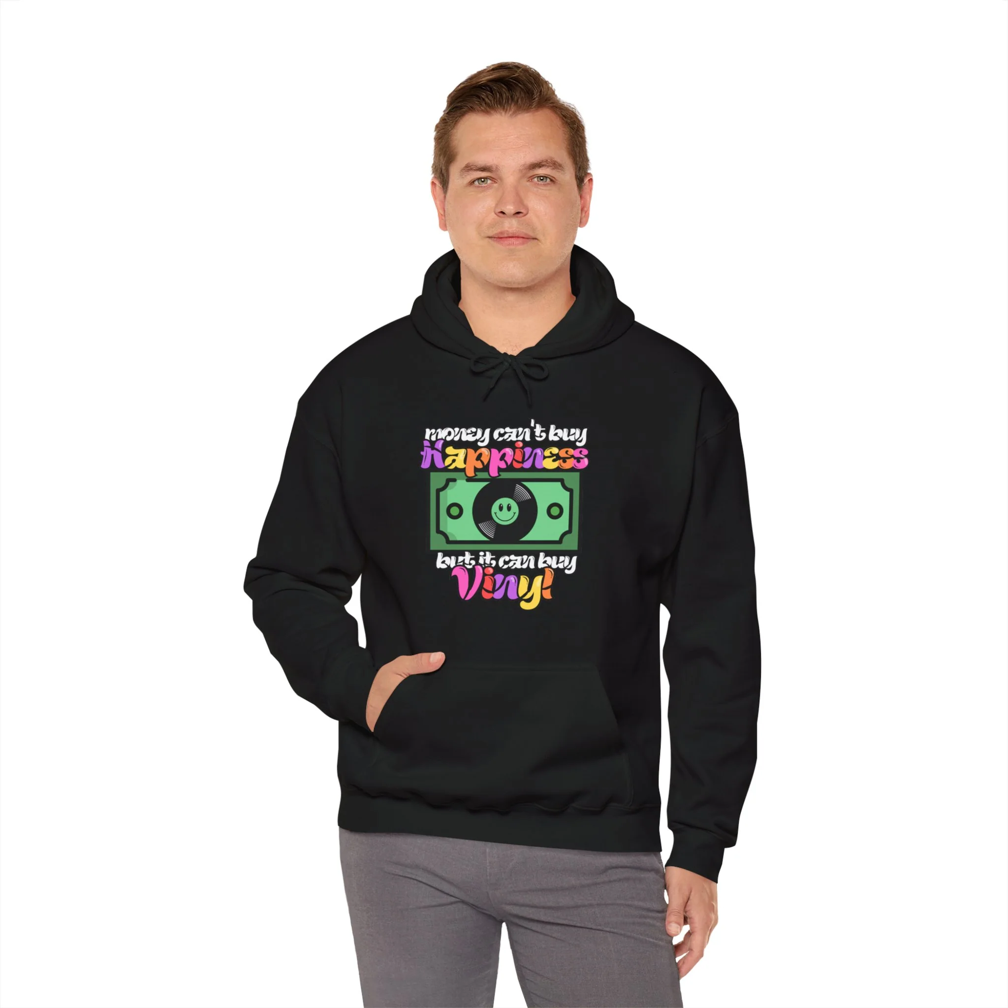 'Money Can't Buy Happiness, But It Can Buy Vinyl' Men's Hoodie - Image 7