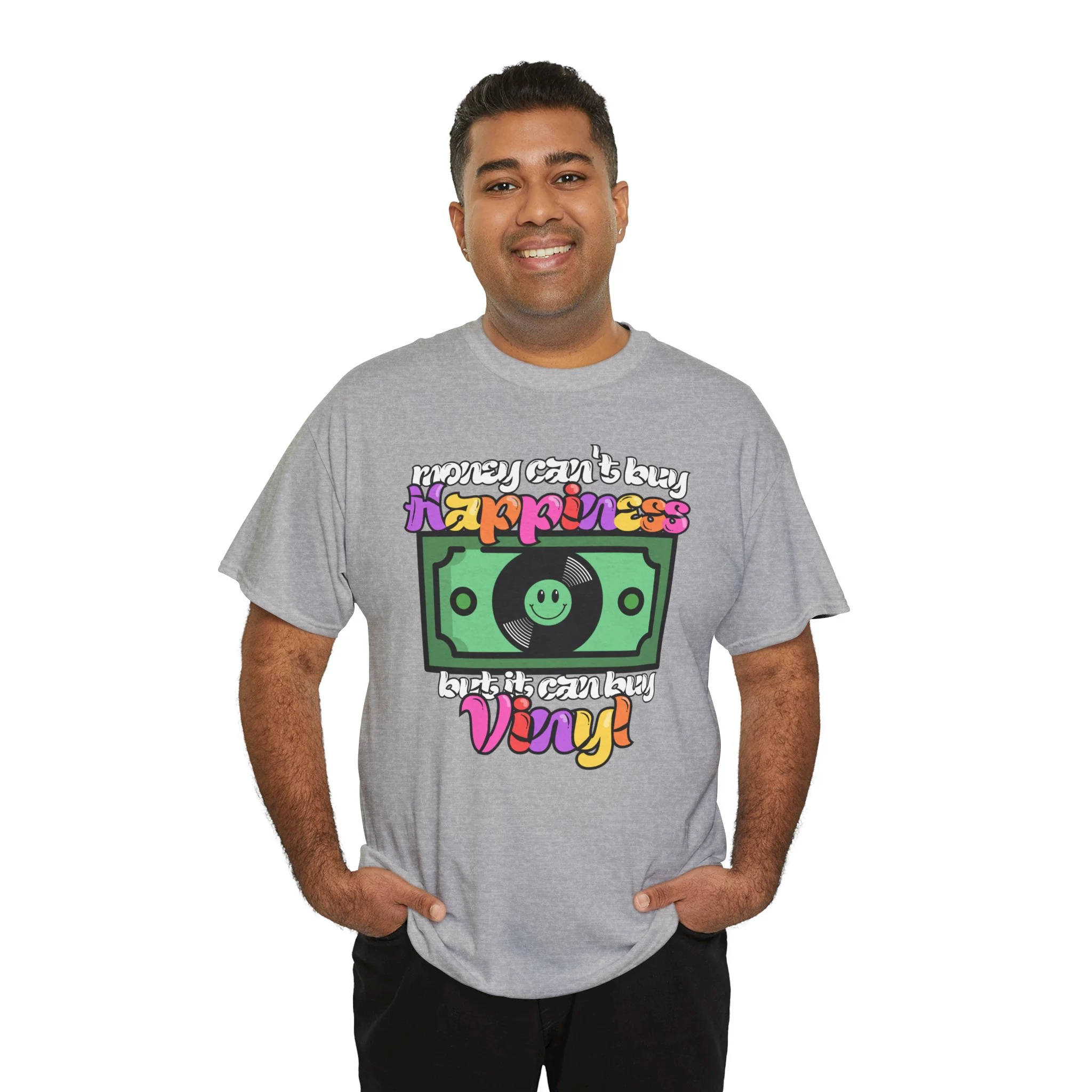 'Money can't buy happiness' Men's Vinyl T-Shirt - Image 25