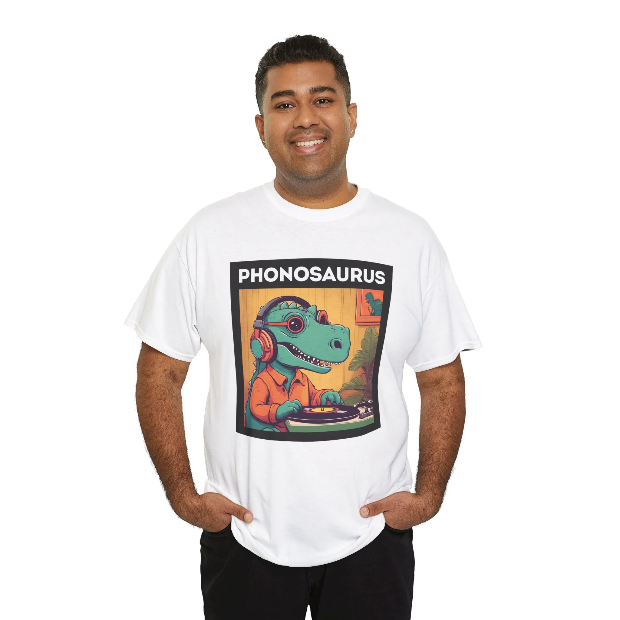 'Phonosaurus' Men's Vinyl T-Shirt - Image 34