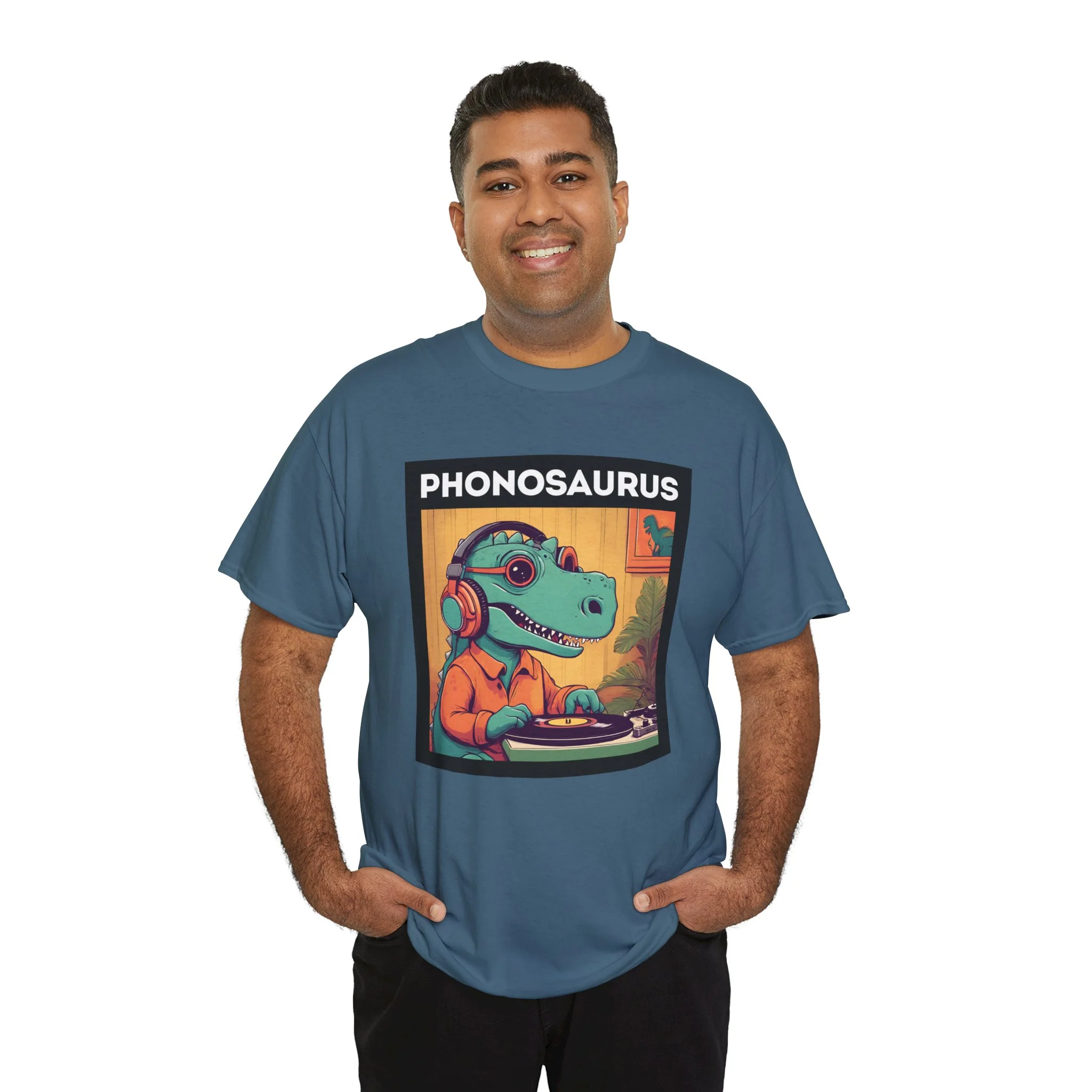 'Phonosaurus' Men's Vinyl T-Shirt - Image 52