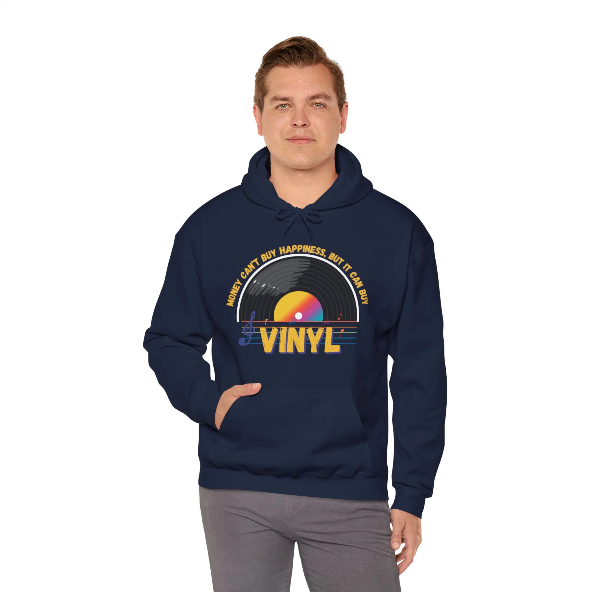 'Money Can't Buy Happiness, But It Can Buy Vinyl' Men's Hoodie - Image 13