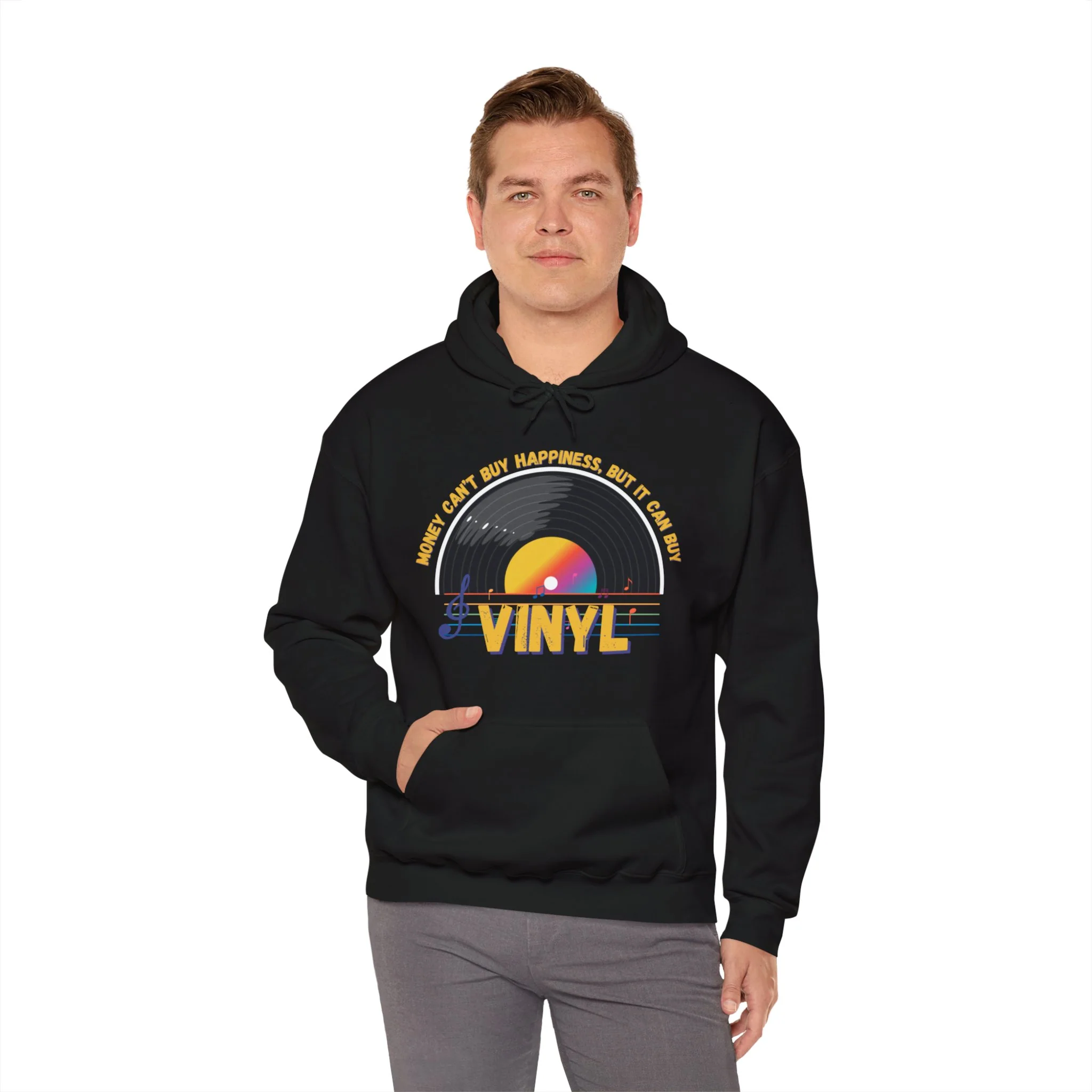 'Money Can't Buy Happiness, But It Can Buy Vinyl' Men's Hoodie - Image 27
