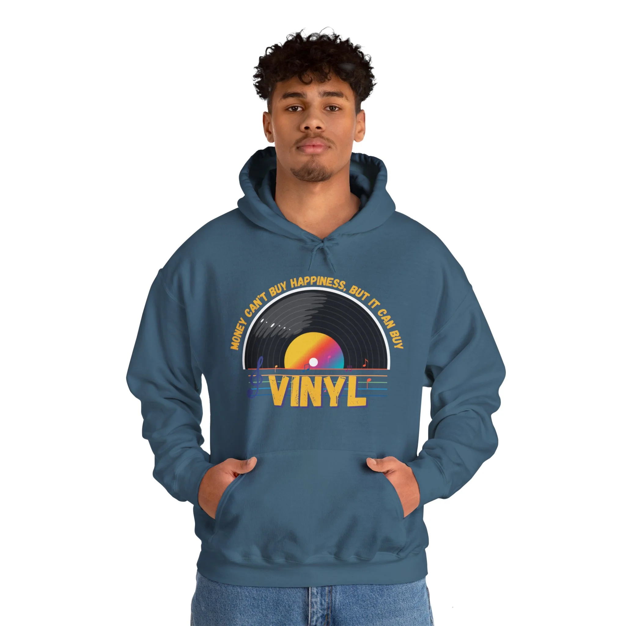 'Money Can't Buy Happiness, But It Can Buy Vinyl' Men's Hoodie - Image 40