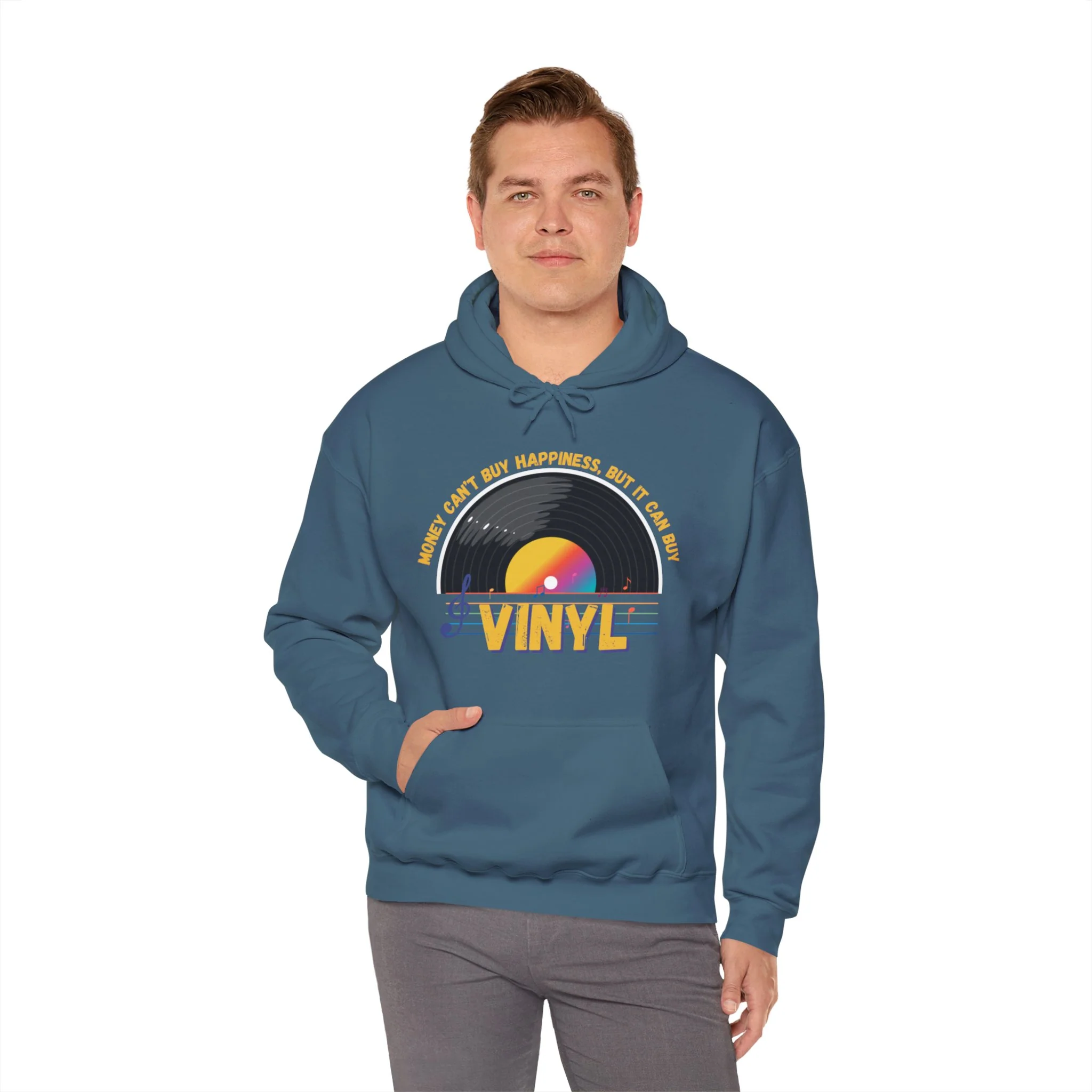 'Money Can't Buy Happiness, But It Can Buy Vinyl' Men's Hoodie - Image 41