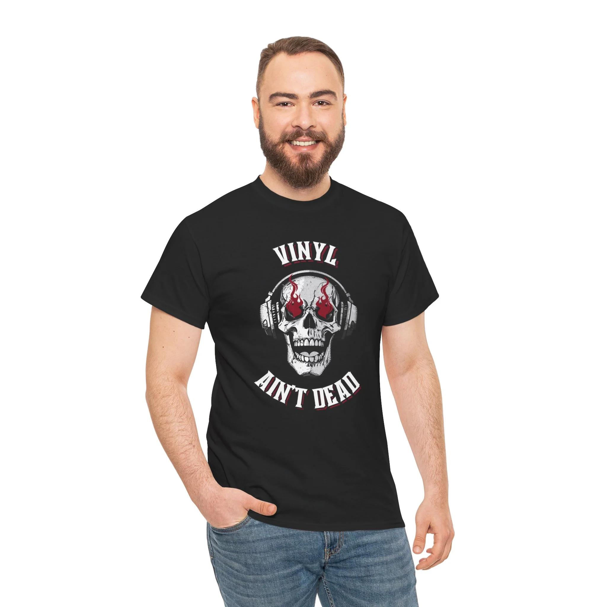 'Vinyl Ain't Dead' Skull Men's T-Shirt - Image 15