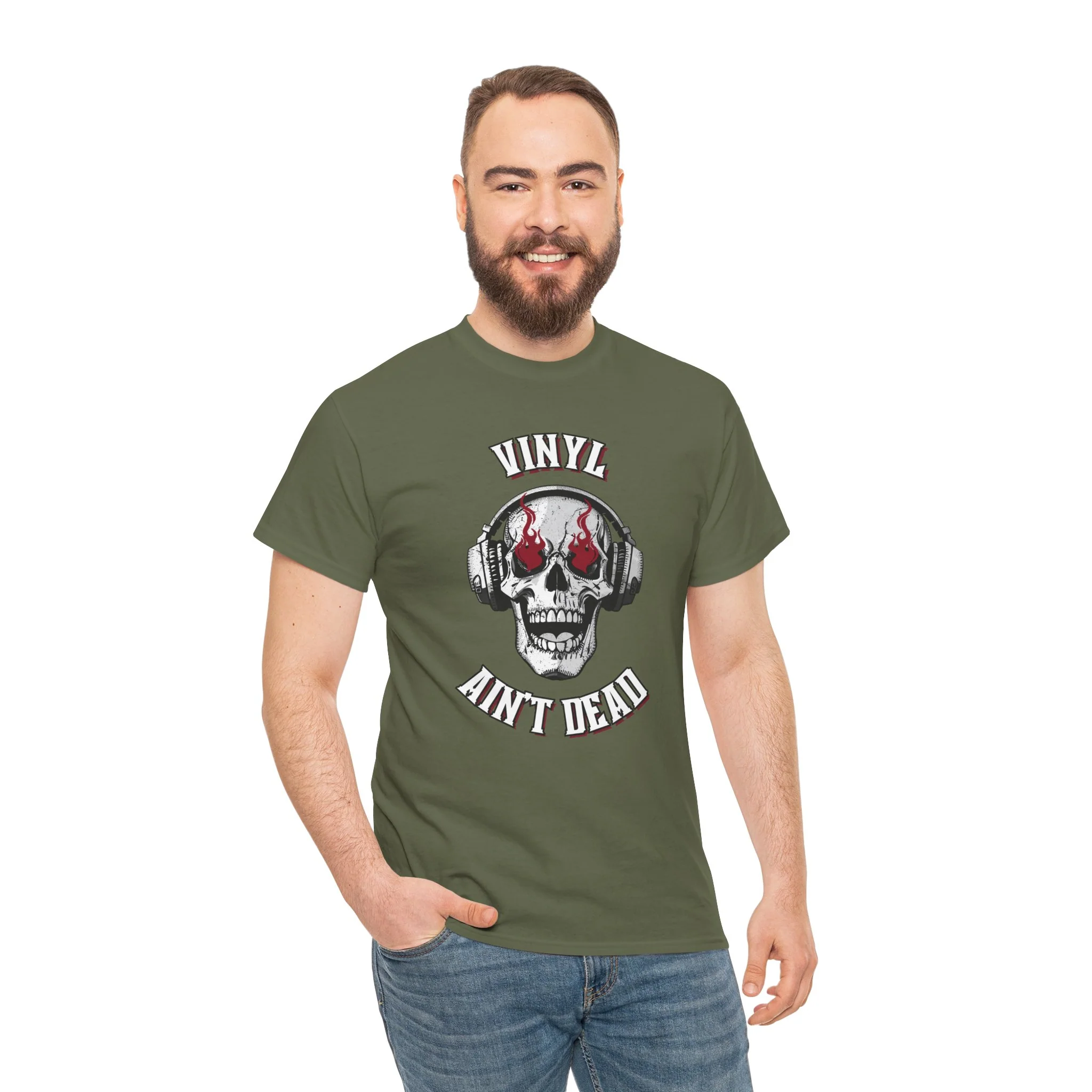 'Vinyl Ain't Dead' Skull Men's T-Shirt - Image 60