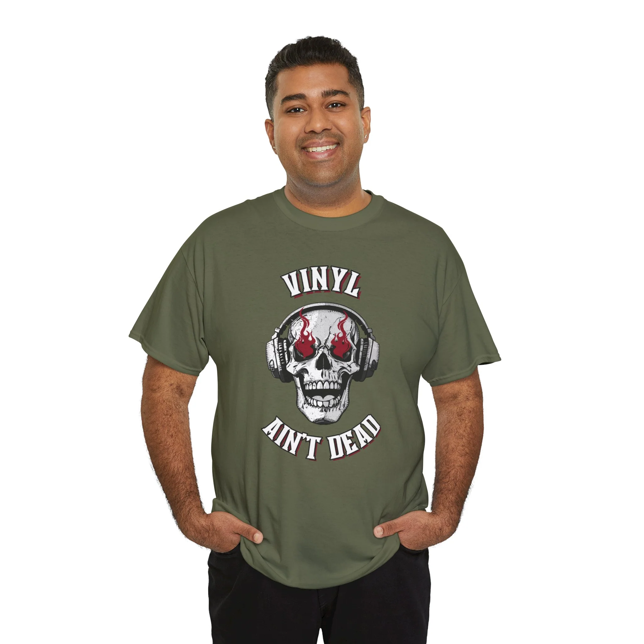 'Vinyl Ain't Dead' Skull Men's T-Shirt - Image 61