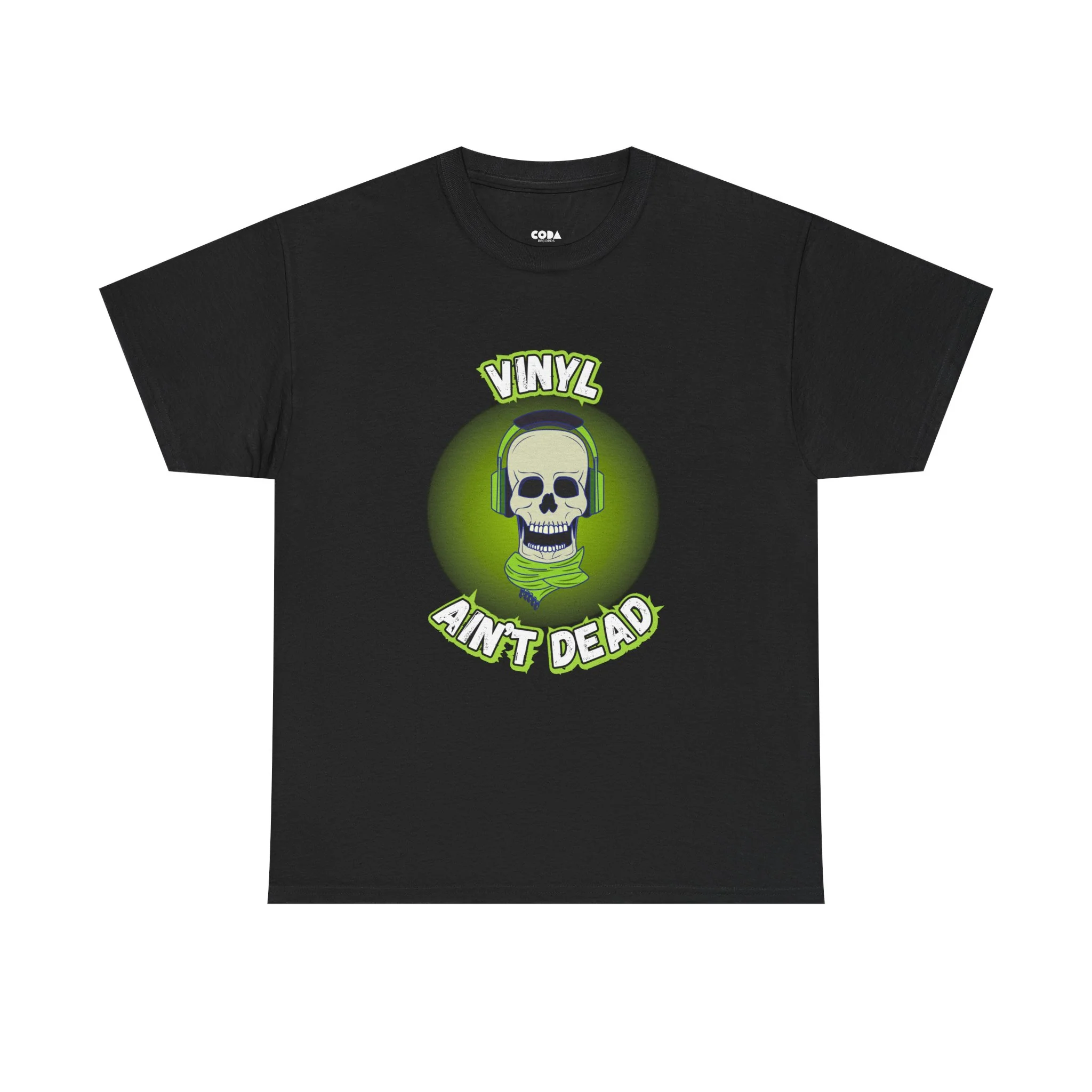 Vinyl Ain't Dead T-Shirt — Retro Skull Headphones Tee for Vinyl Lovers