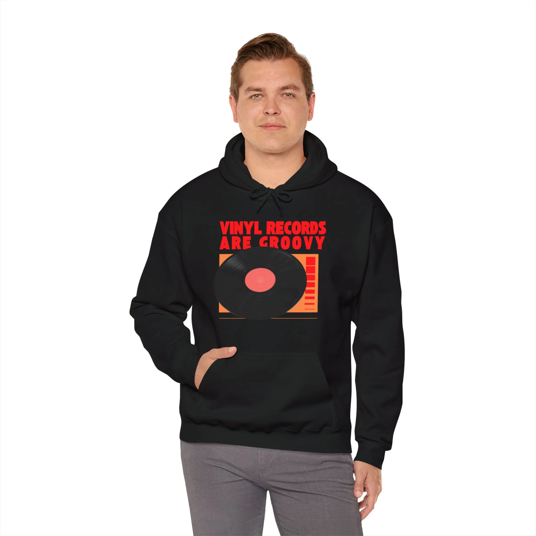 'Vinyl Records Are Groovy' Men's Hoodie - Image 34
