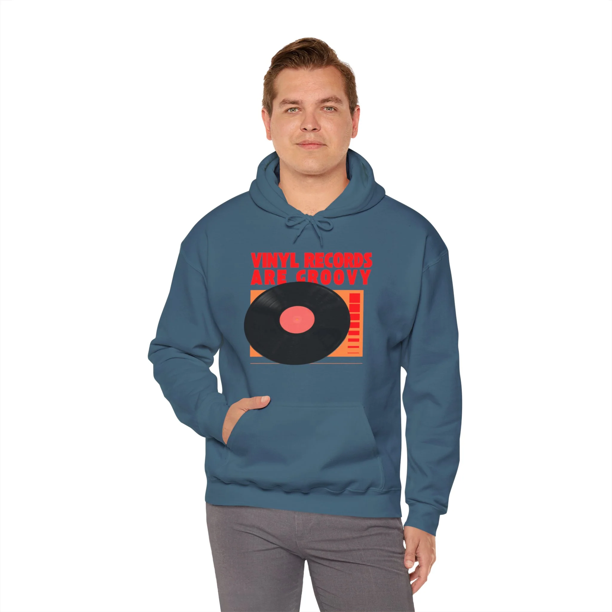 'Vinyl Records Are Groovy' Men's Hoodie - Image 48